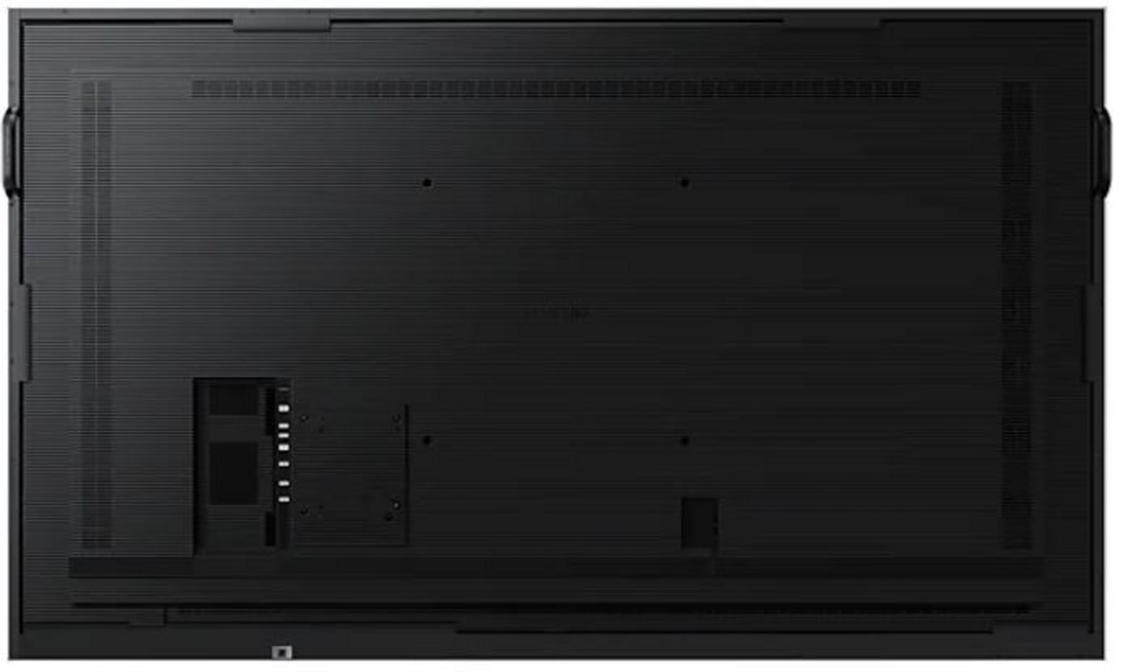 Rear view of a black TV with ports and ventilation slots.