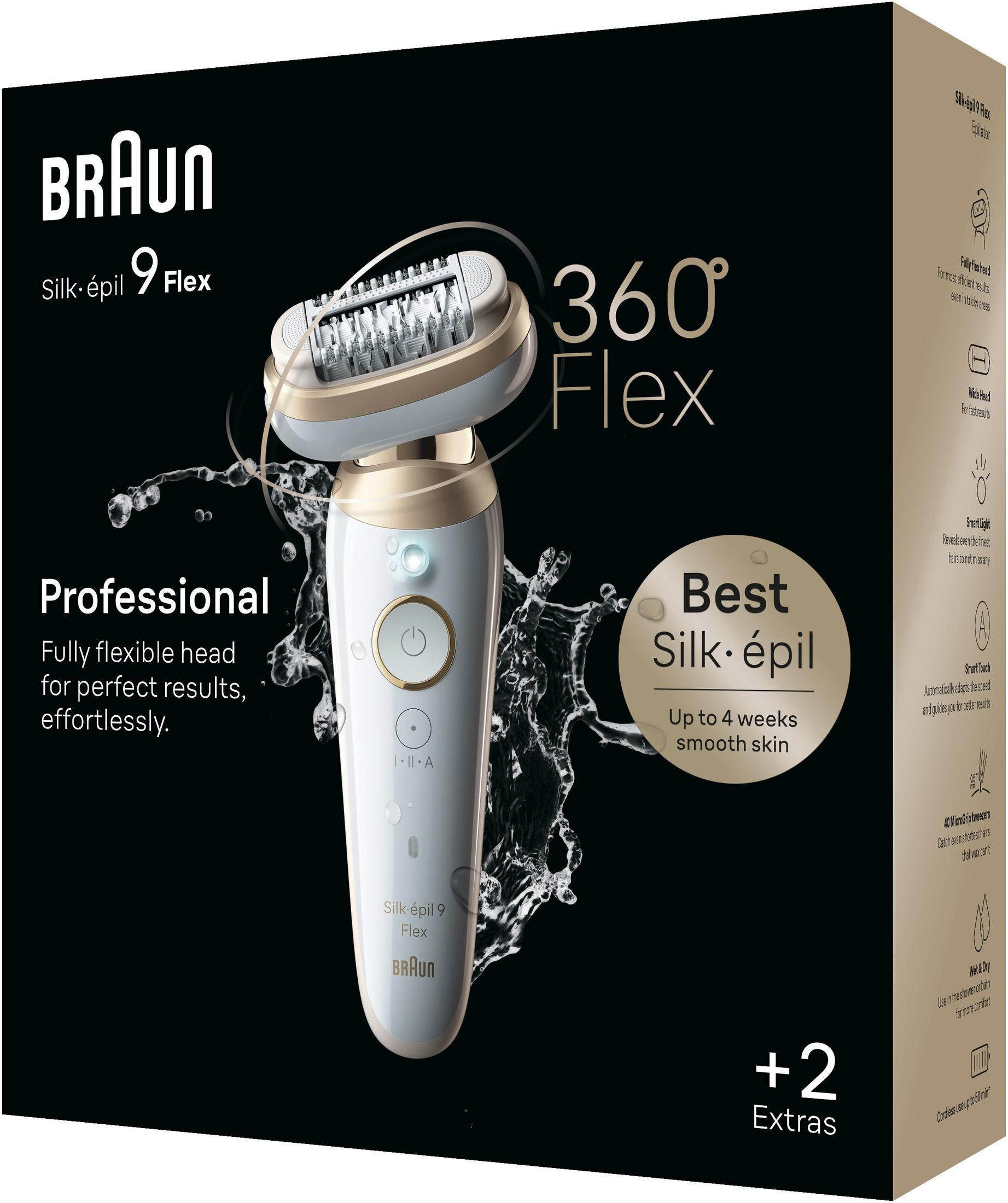 Epilatore Braun Silk-épil 9 Flex con testina flessibile 360° e schizzi d'acqua.