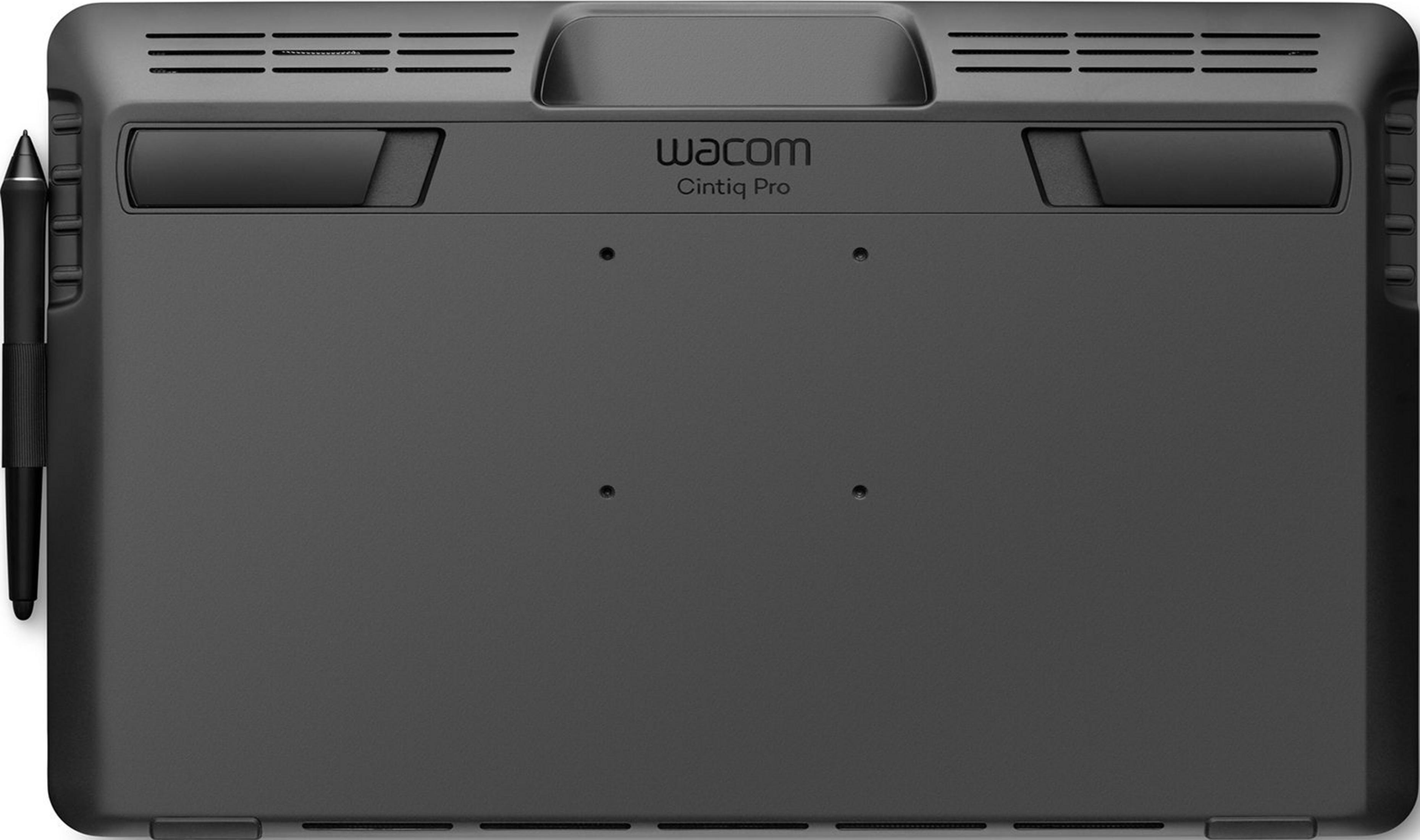 Czarny tablet piórkowy Wacom Cintiq Pro ze stylusem po lewej stronie.