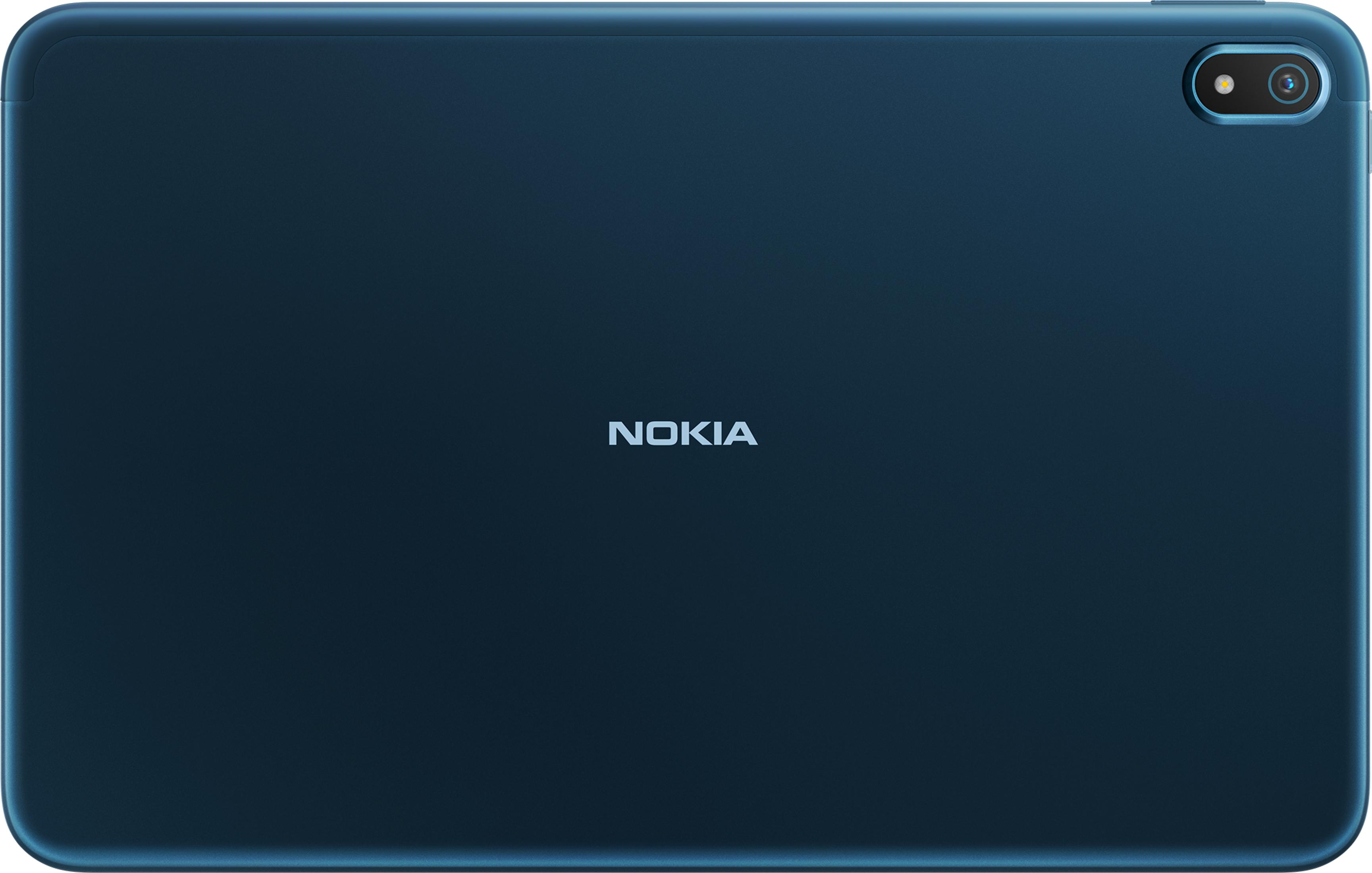 Rückseite eines dunkelblauen Nokia-Tablets mit zwei Kameras oben rechts.