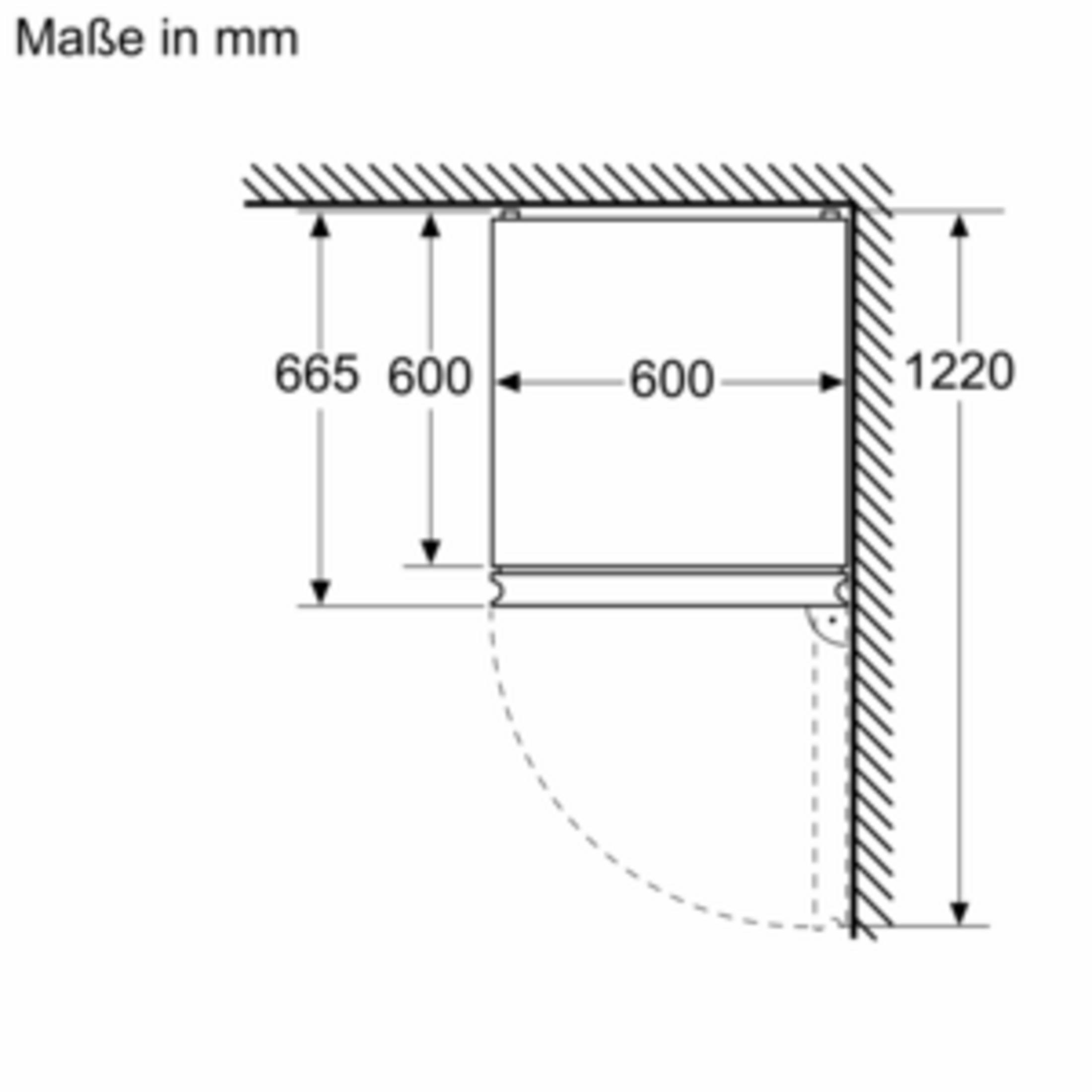Technische Zeichnung zeigt Maße in mm: 665x600x1220.
