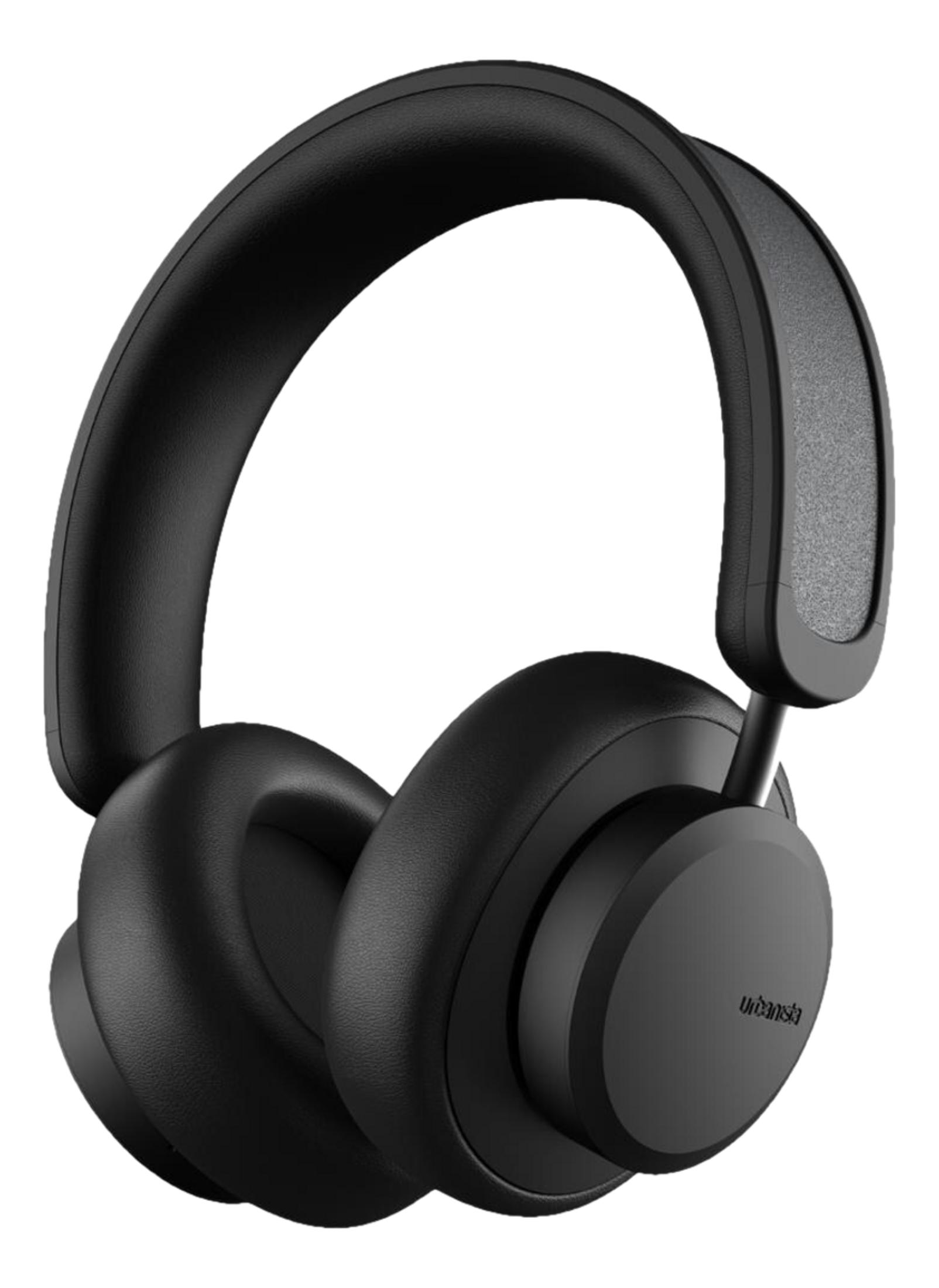 Czarne słuchawki nauszne z wyściełanym pałąkiem.