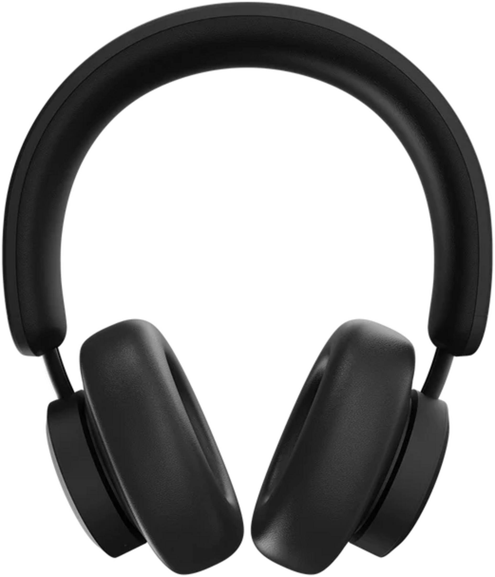 Czarne słuchawki nauszne z wyściełanym pałąkiem i nausznikami.