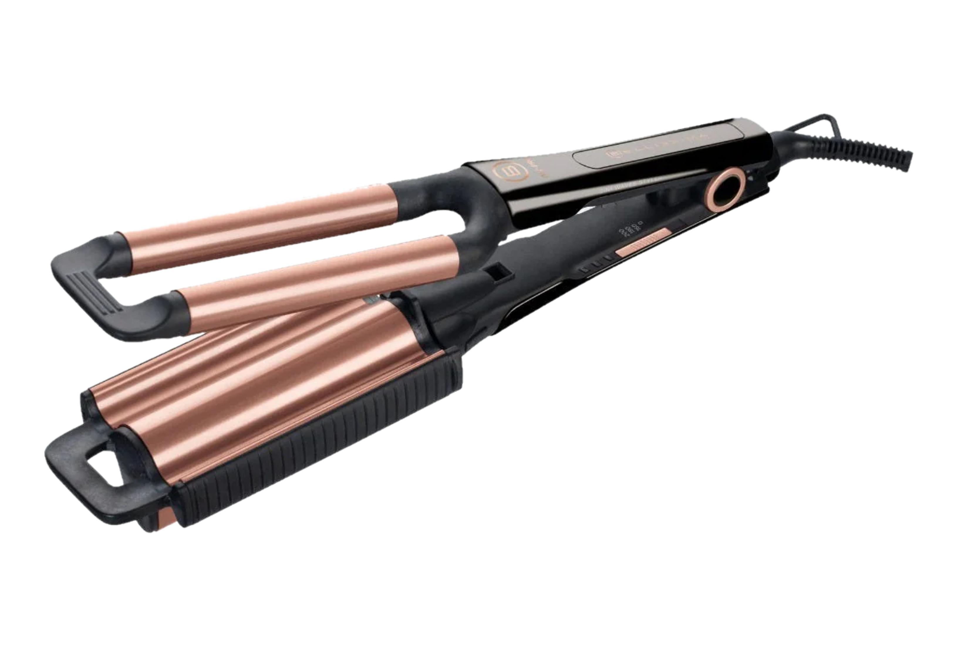 Czarno-miedziana falownica do włosów z kablem.