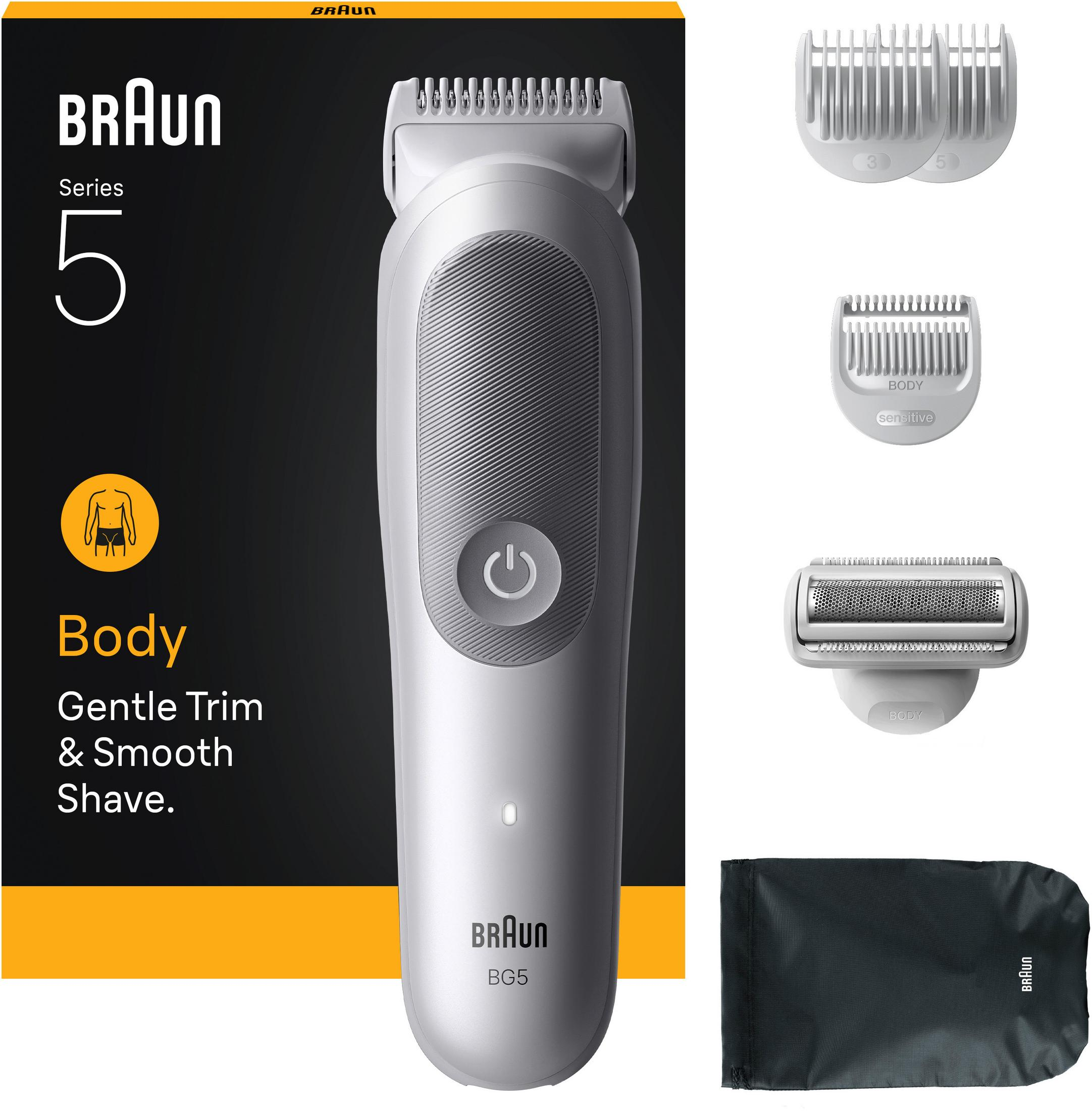 Braun Series 5 body trimmer with attachments and pouch.