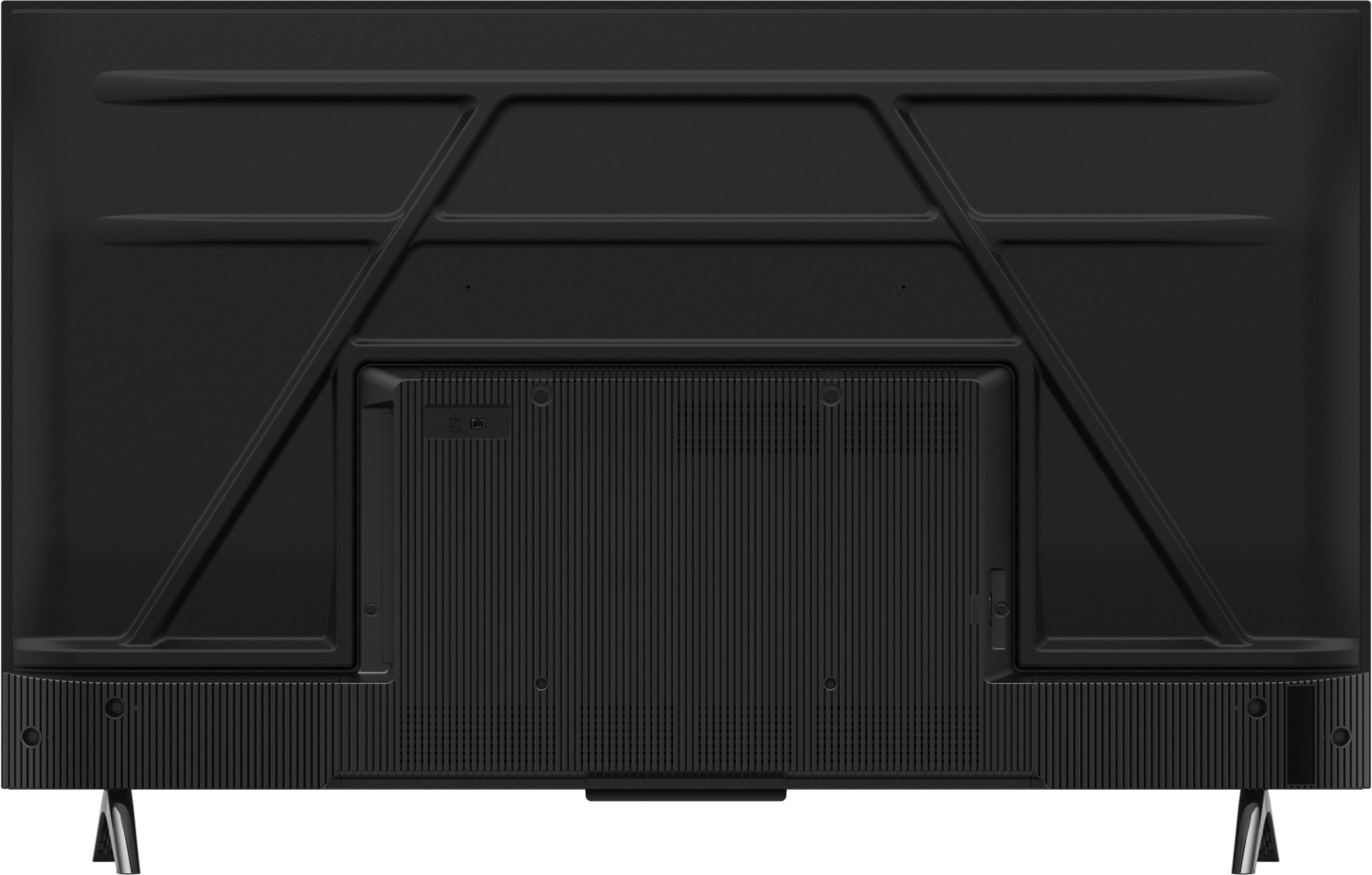 Tył czarnego telewizora z widocznymi portami i otworami wentylacyjnymi.