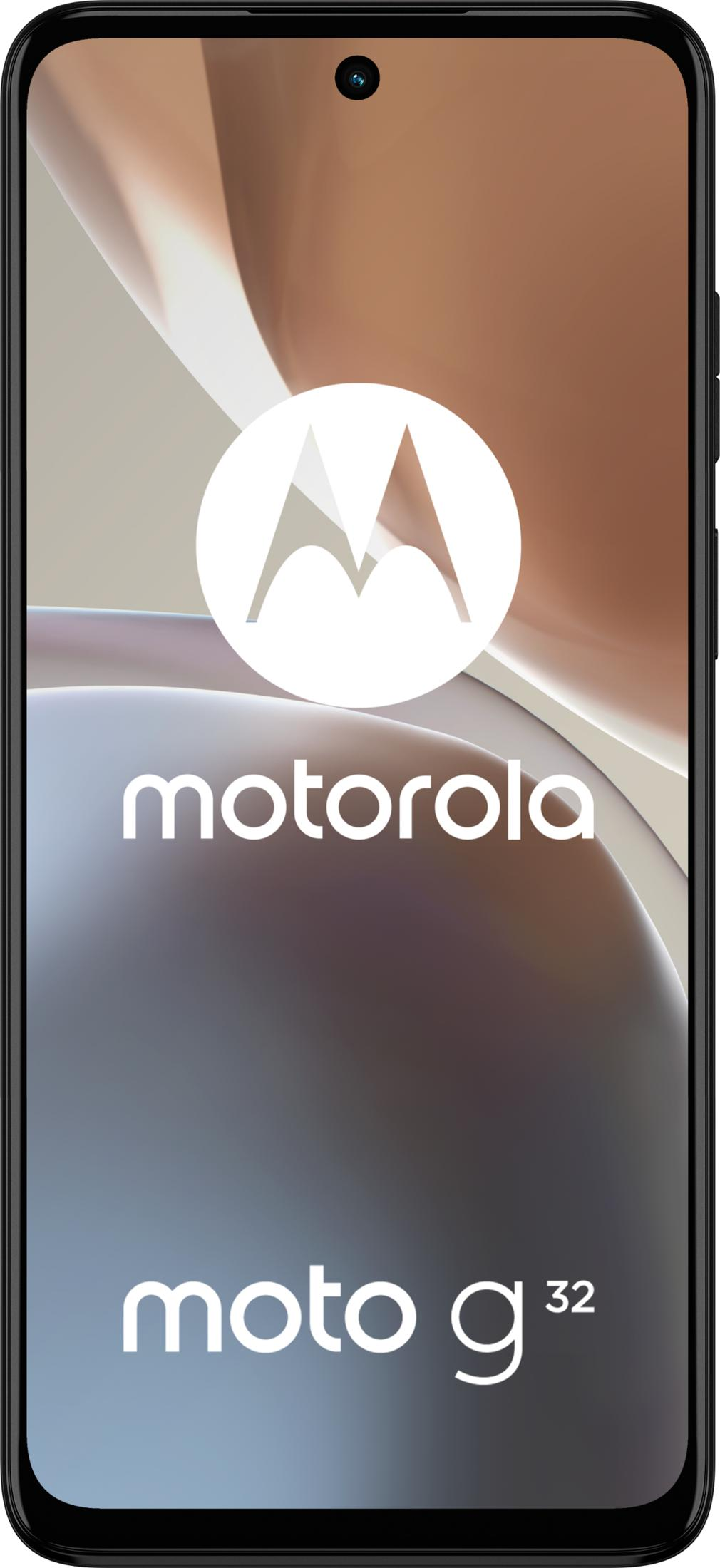 Smartfon Motorola Moto G32 z logo Motoroli na ekranie.