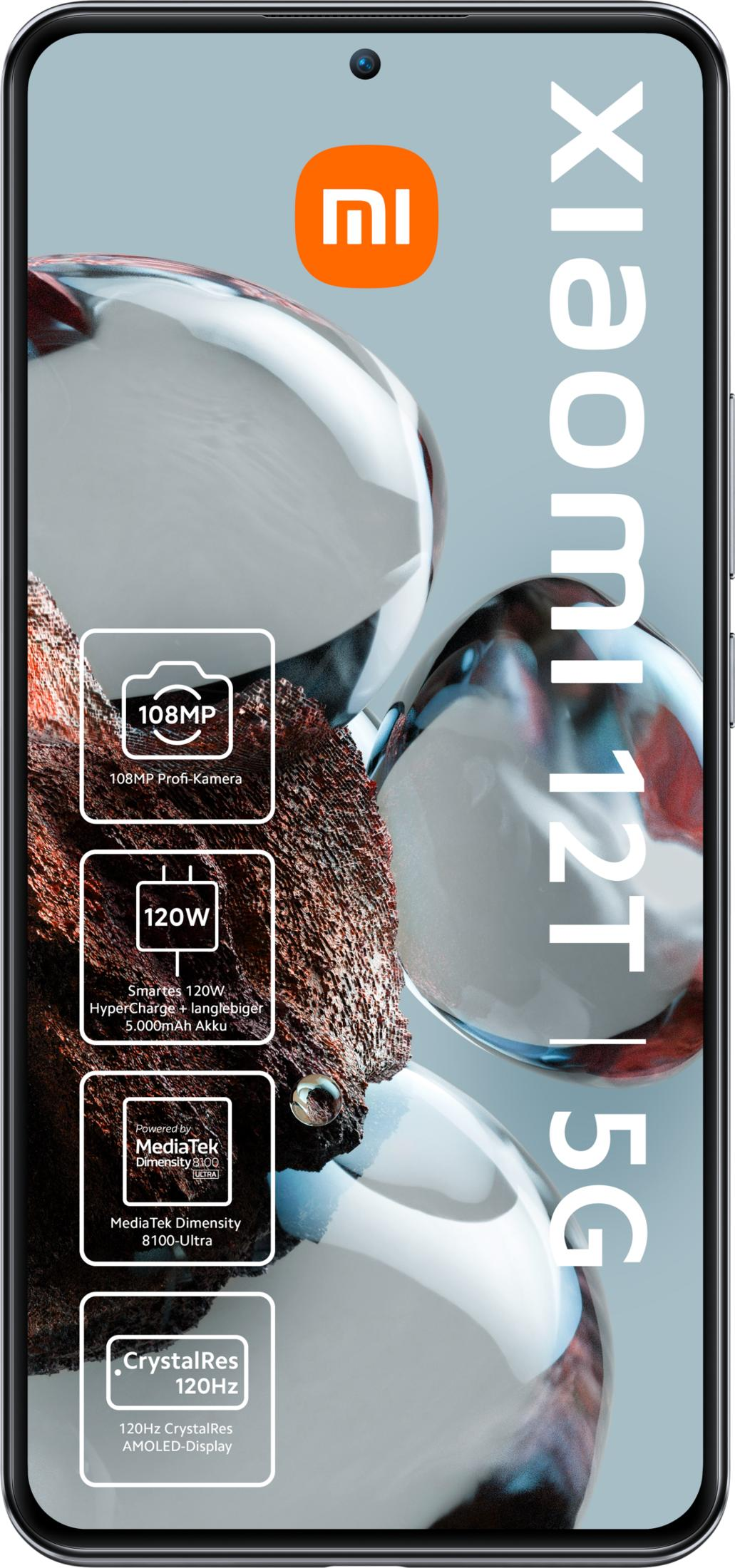Xiaomi 12T 5G mit 108MP Kamera, 120W HyperCharge, 5000mAh Akku, Dimensity 8100.