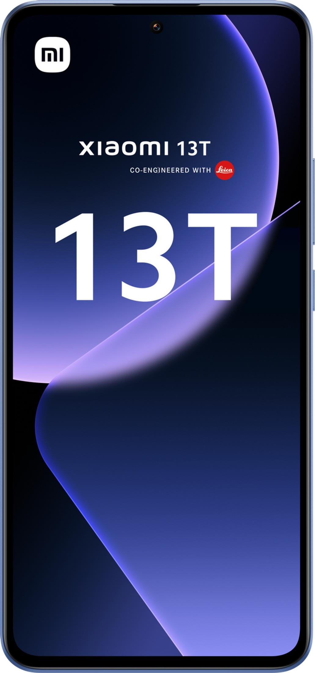 Telefon Xiaomi 13T z logo Leica i niebieskimi akcentami. Duży wyświetlacz "13T".
