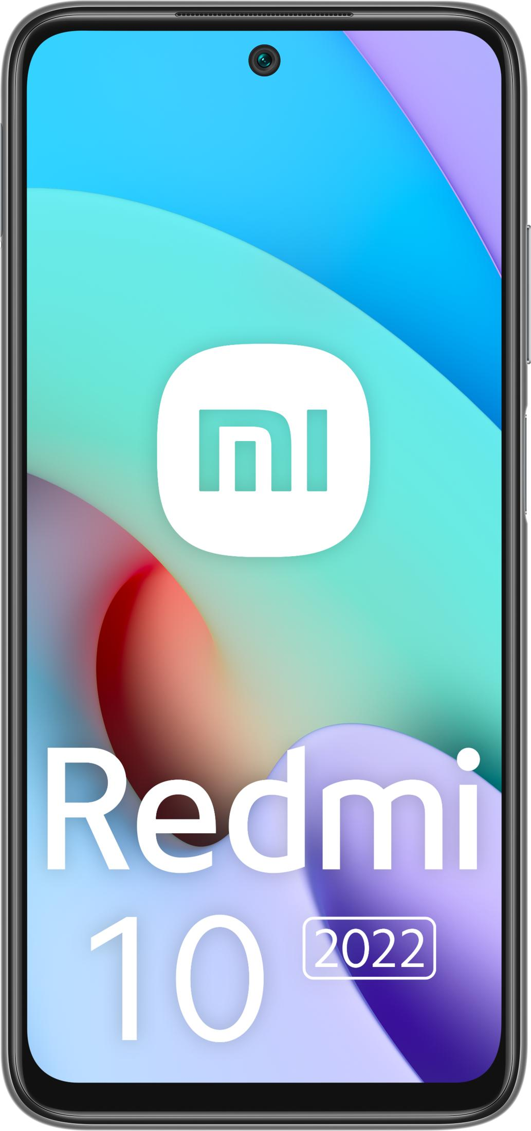 Teléfono Redmi 10 2022 con logo Mi sobre fondo abstracto y colorido.