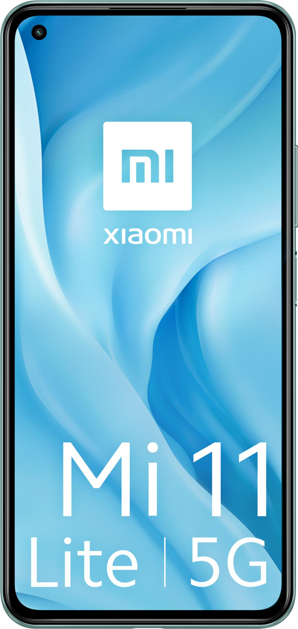 Xiaomi Mi 11 Lite 5G Smartphone auf blauem Hintergrund.