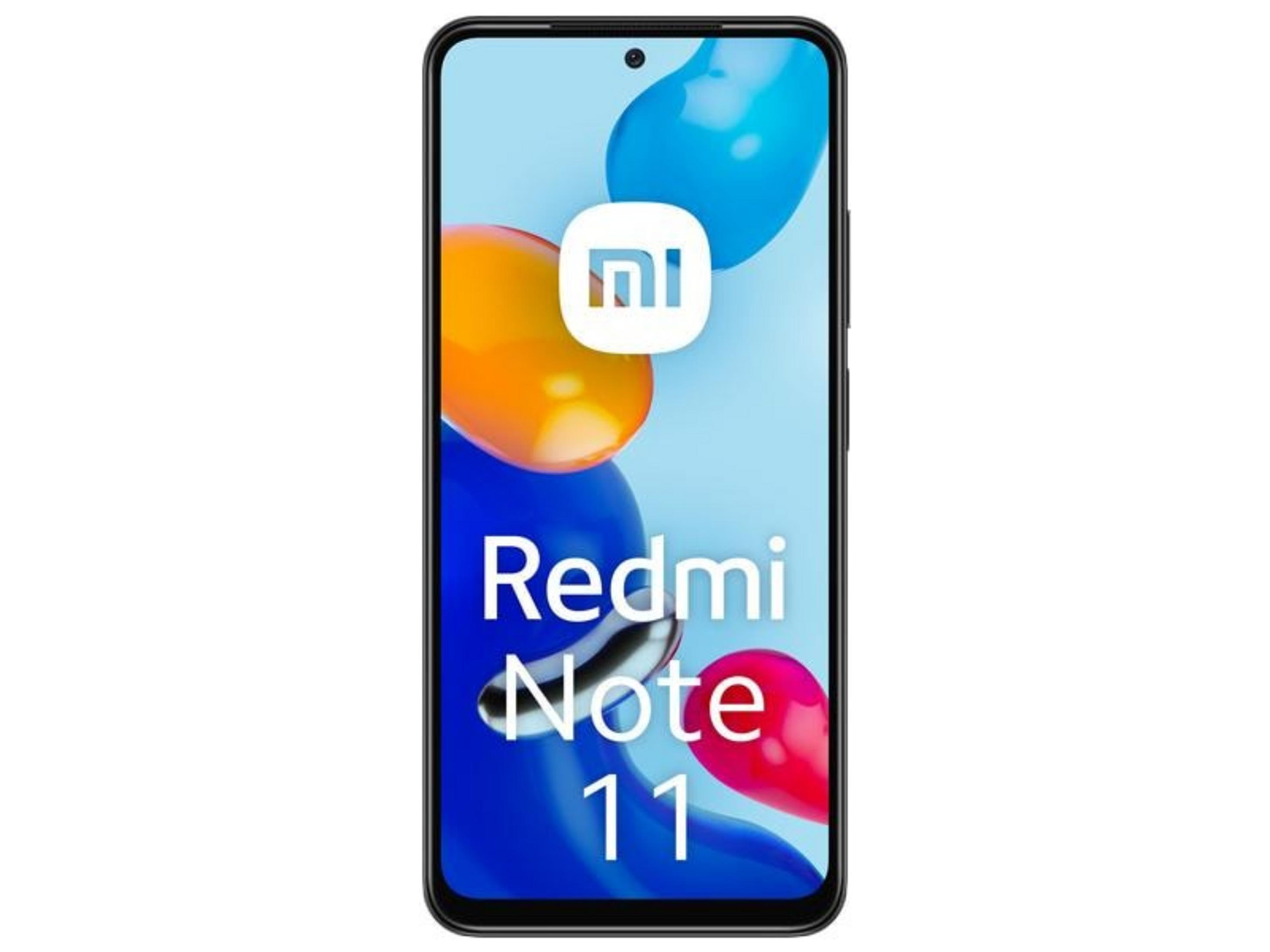 A Xiaomi Redmi Note 11 smartphone with a blue background.