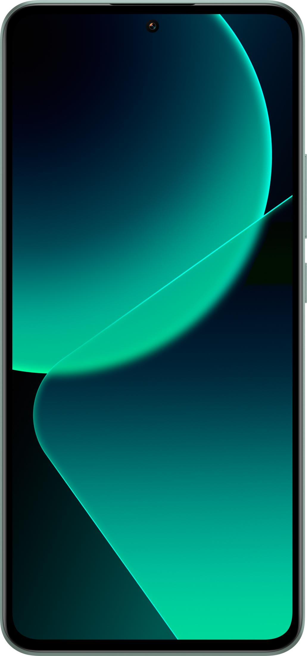 Smartfon z turkusowym abstrakcyjnym tłem.