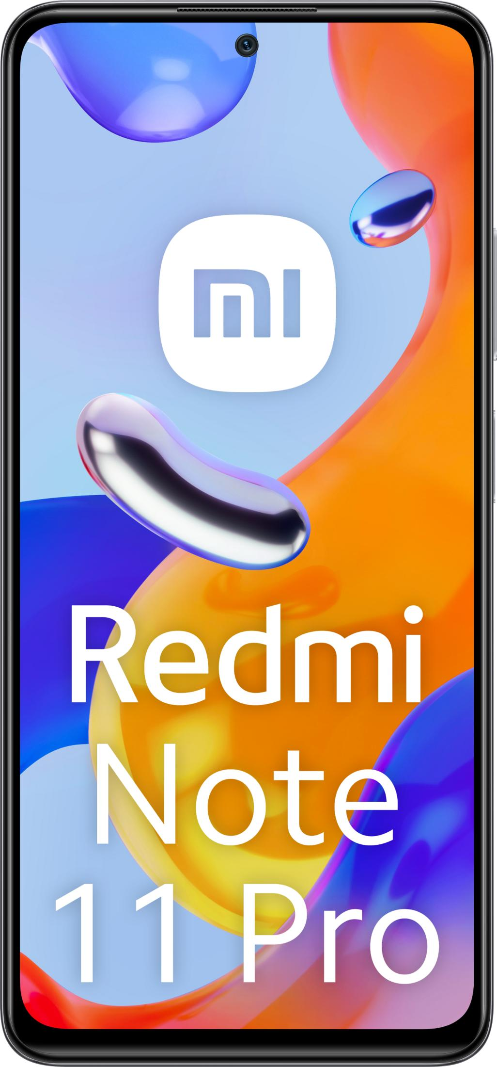 Smartfon Xiaomi Redmi Note 11 Pro z logo MI i abstrakcyjnymi kształtami.