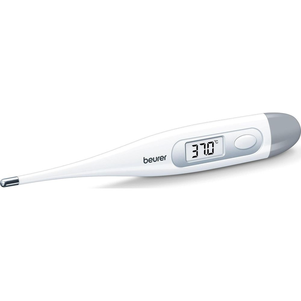 A digital thermometer showing a reading of 37.0 degrees Celsius.