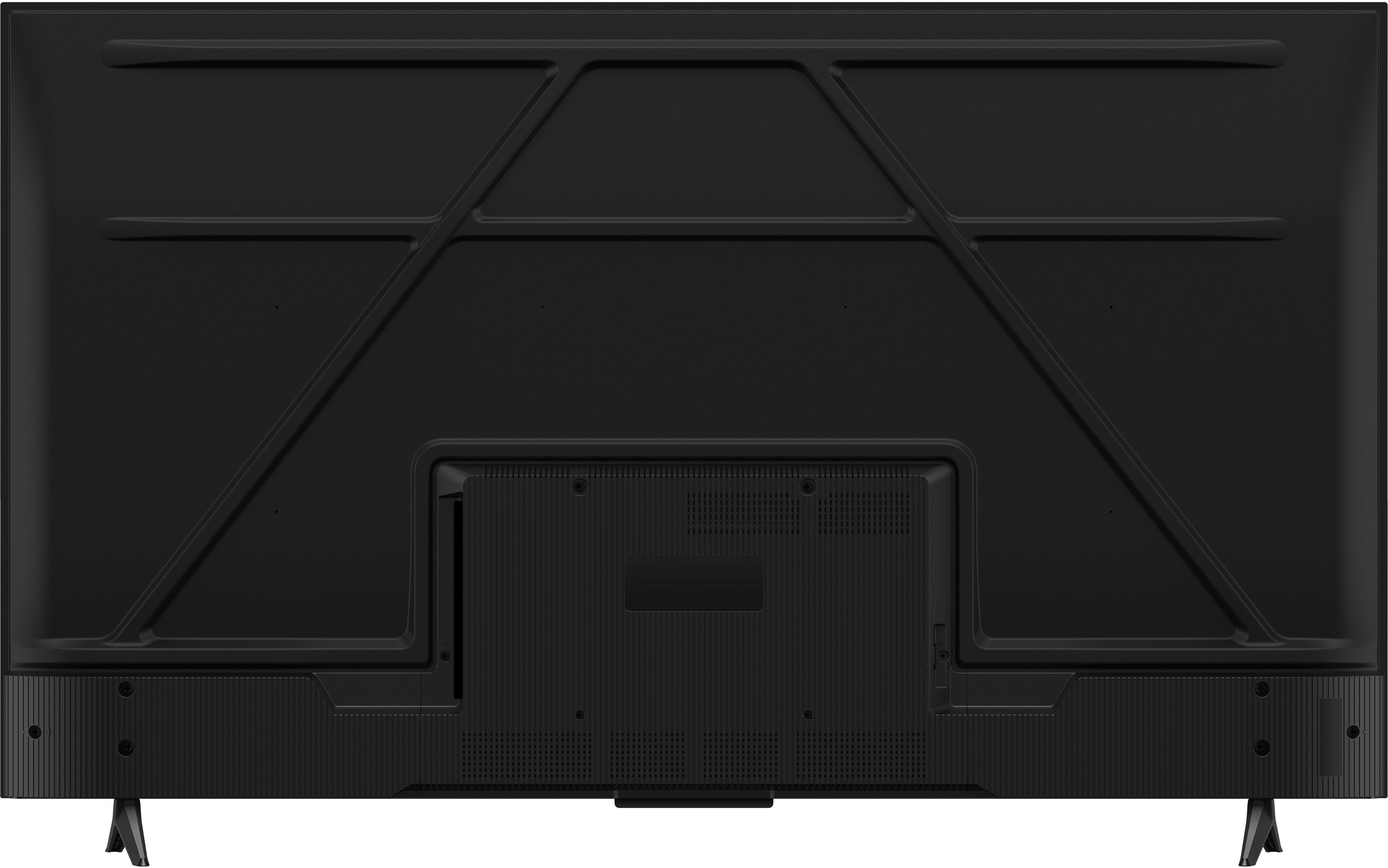 Tył czarnego telewizora ze stopkami i kratkami wentylacyjnymi.
