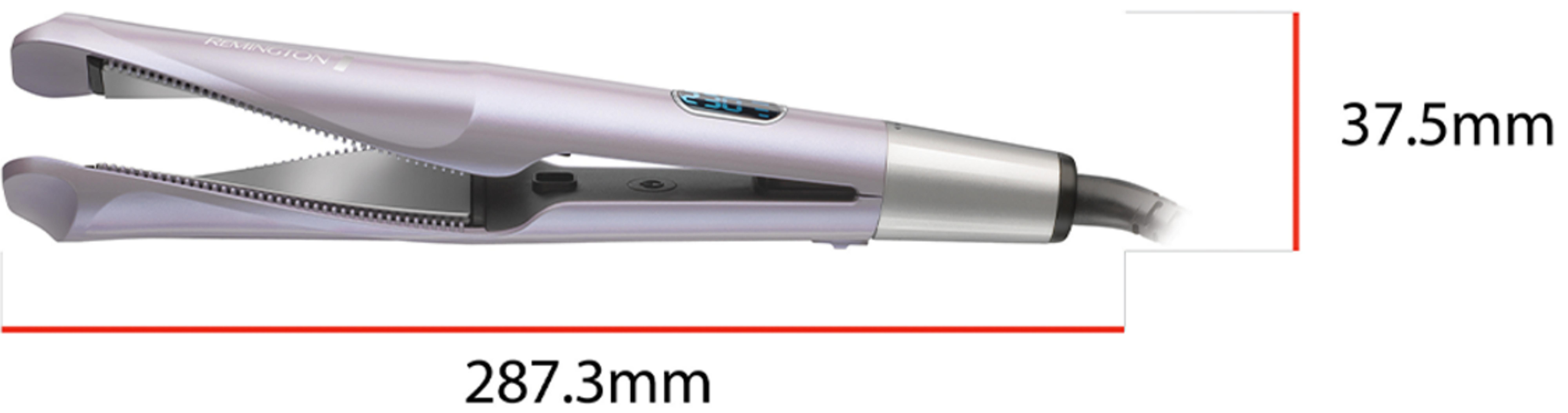 Una piastra per capelli color lilla con piastre riscaldate e display digitale.