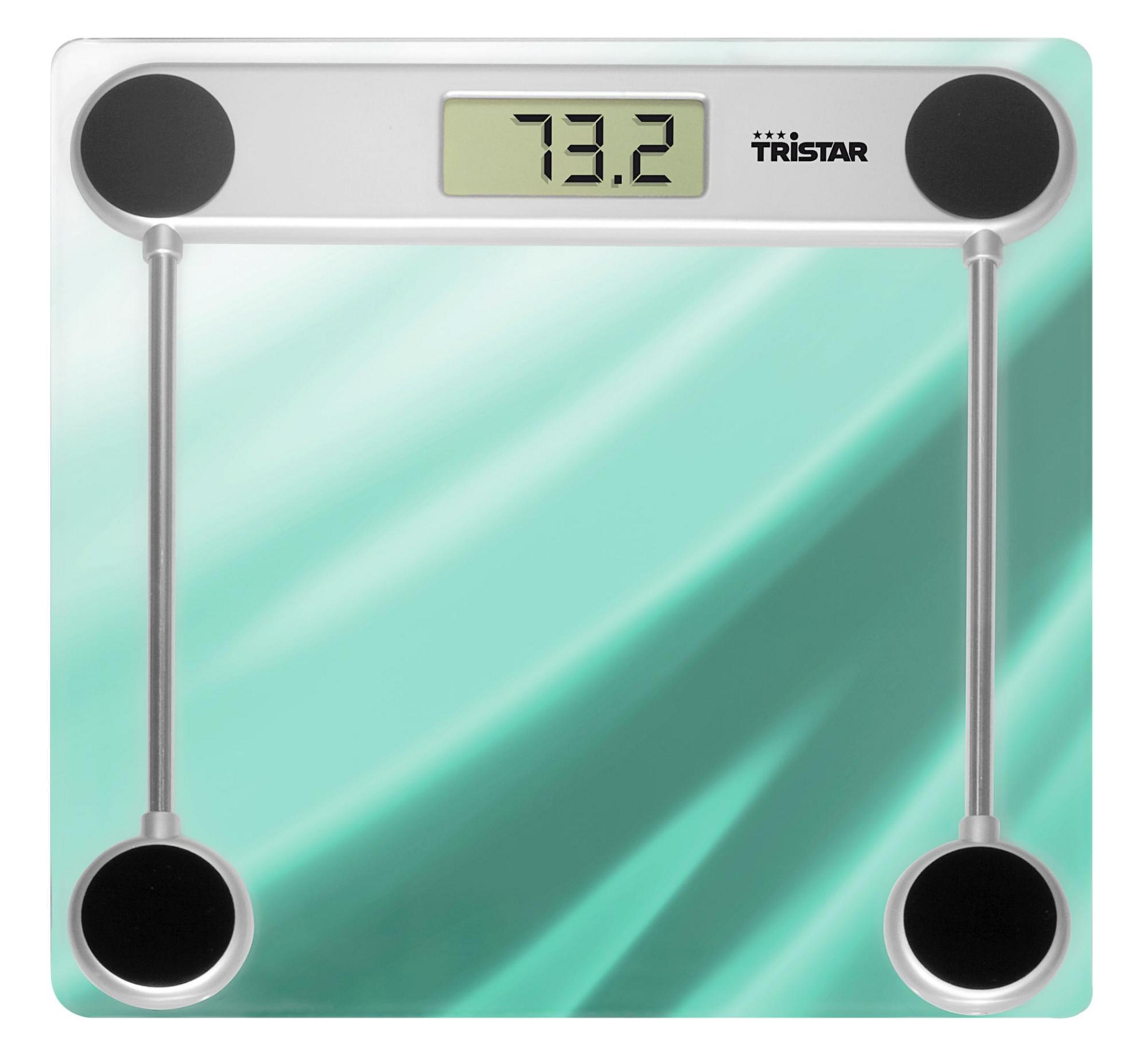 Cyfrowa waga łazienkowa pokazująca 73,2 na ekranie. Srebrna i czarna.