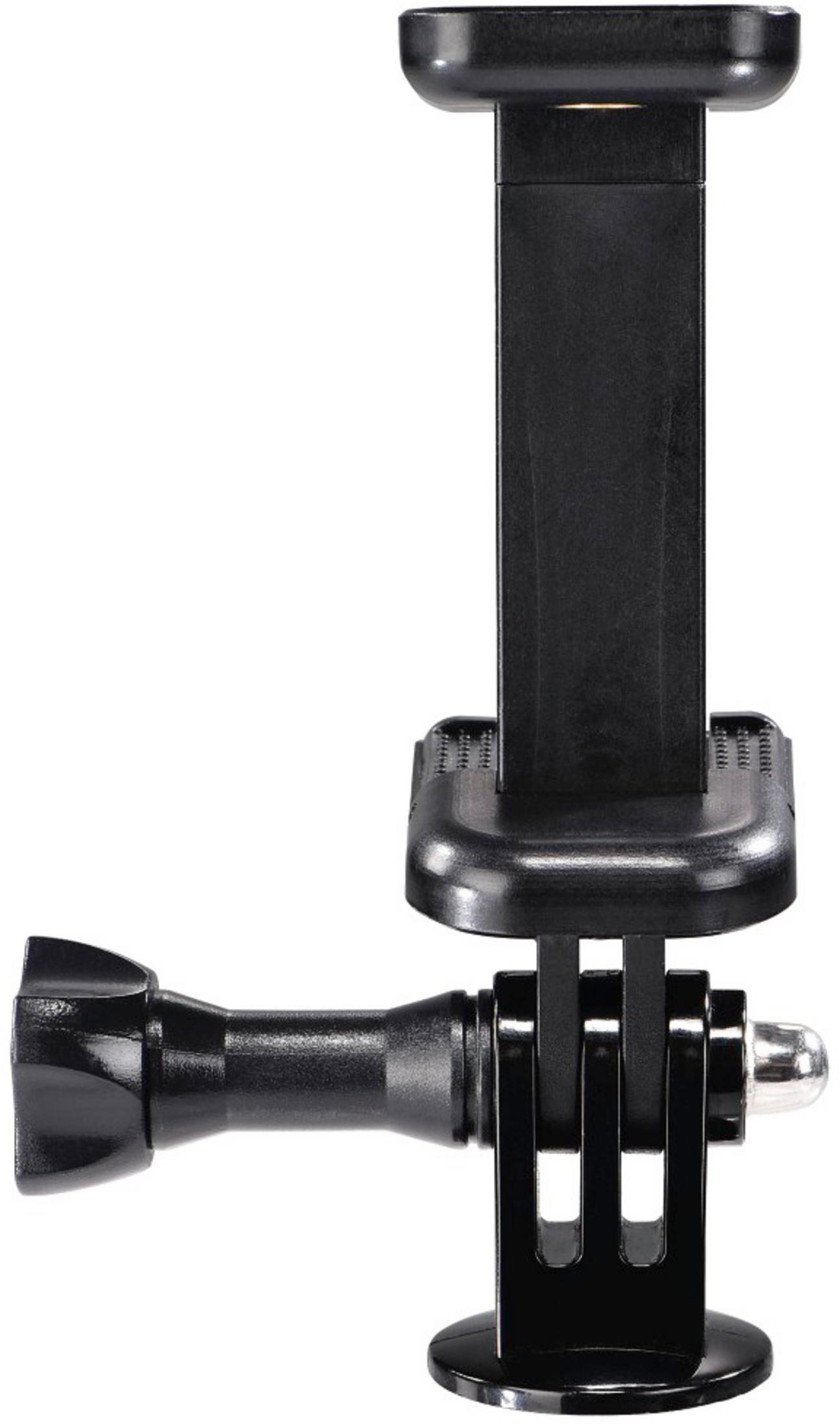 Schwarzer Handyhalter mit GoPro-Adapter und Schraube.