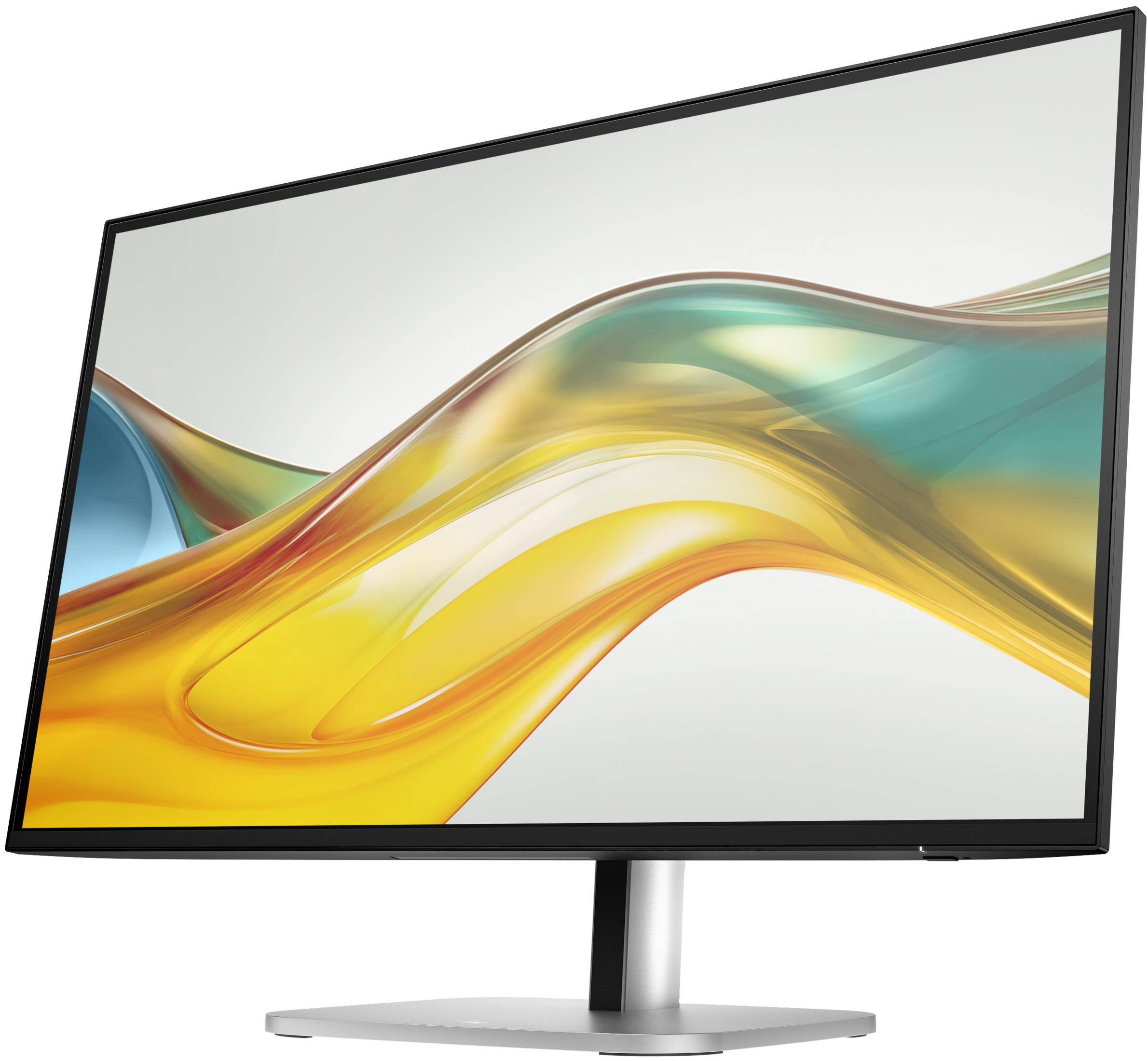 Monitor z kolorowym, abstrakcyjnym obrazem tła.
