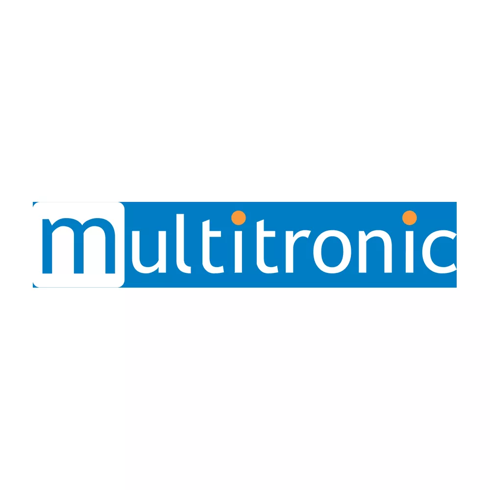 Das Logo zeigt das Wort 'multitronic' in Weiß auf blauem Hintergrund.