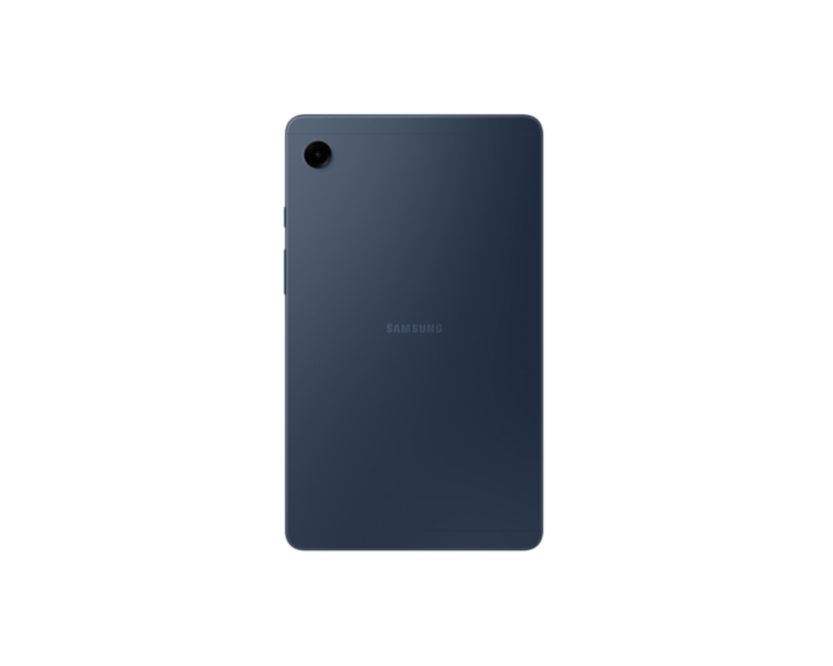 Retro tablet Samsung blu scuro con obiettivo fotocamera e logo.