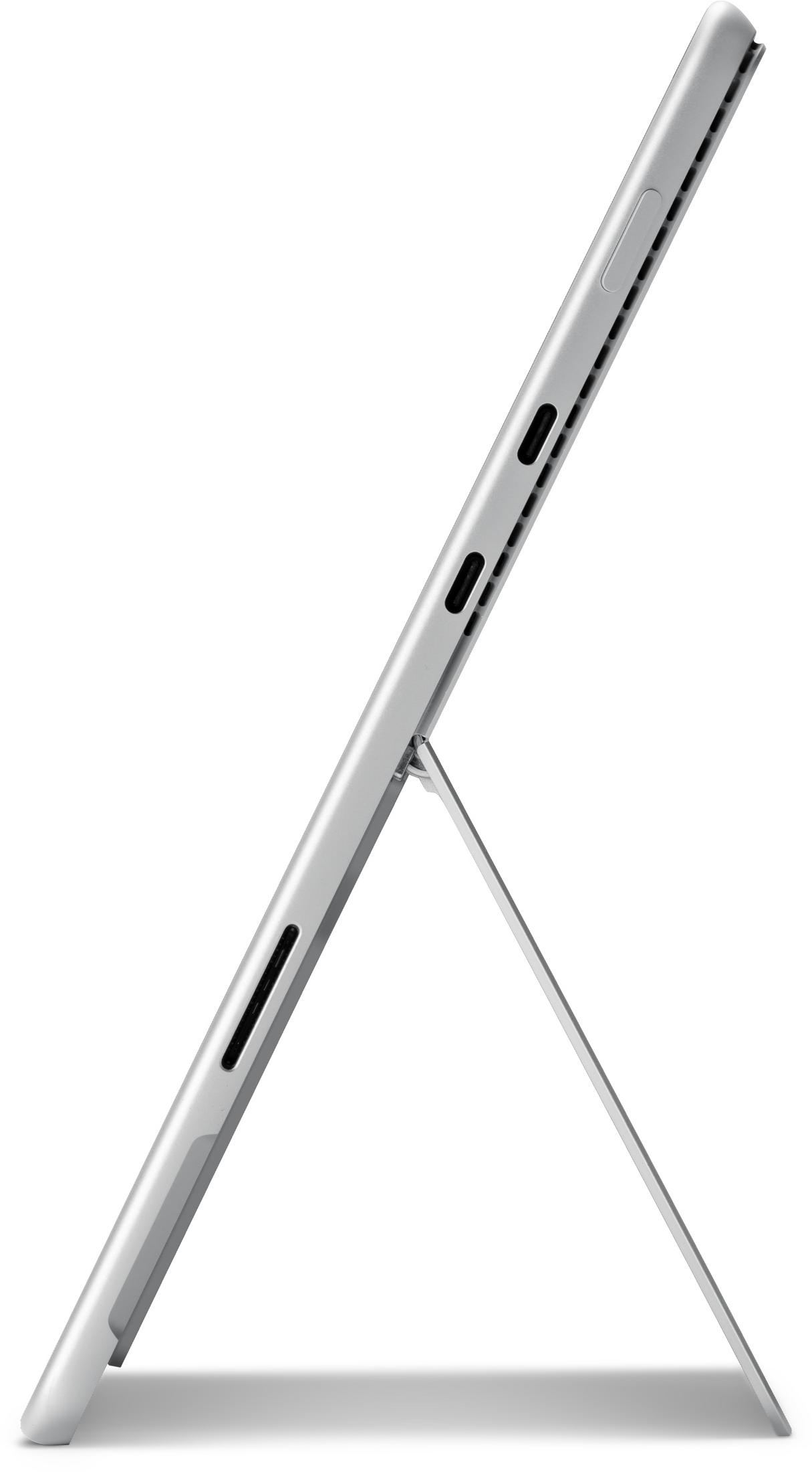 Ein silbernes Tablet mit Ständer auf weißem Hintergrund.
