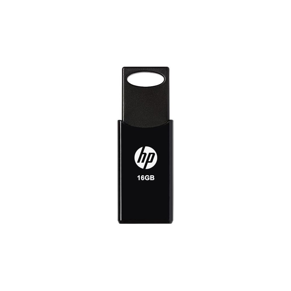 Czarny pendrive HP 16 GB na białym tle.