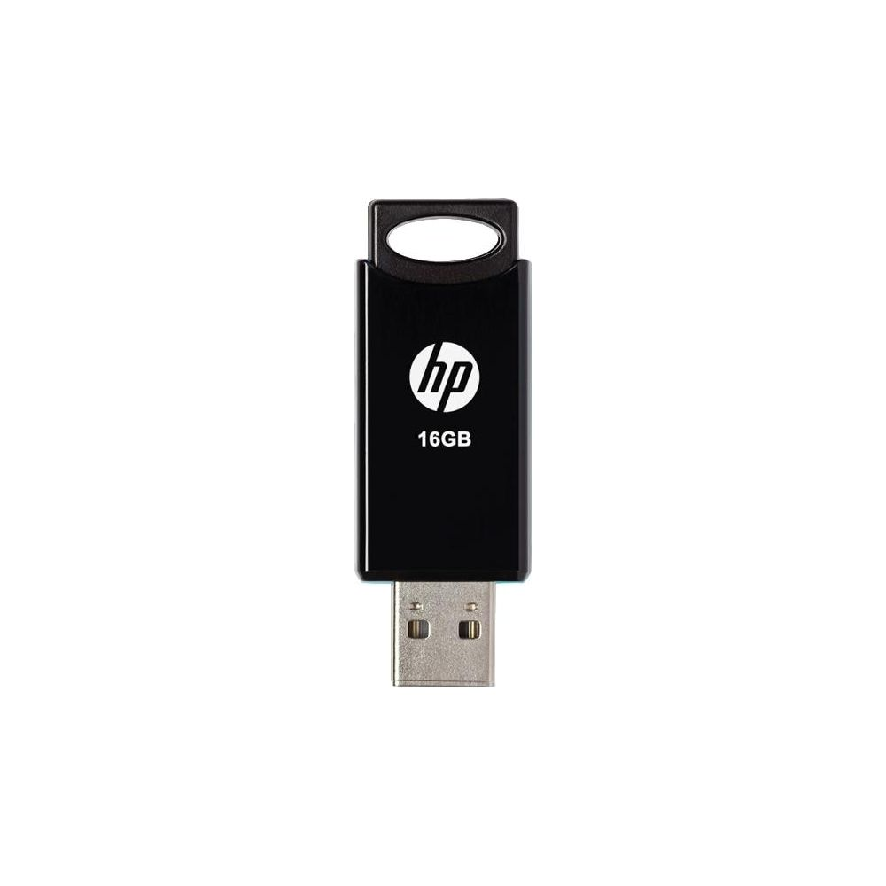 Czarny pendrive HP 16GB ze srebrnym złączem.