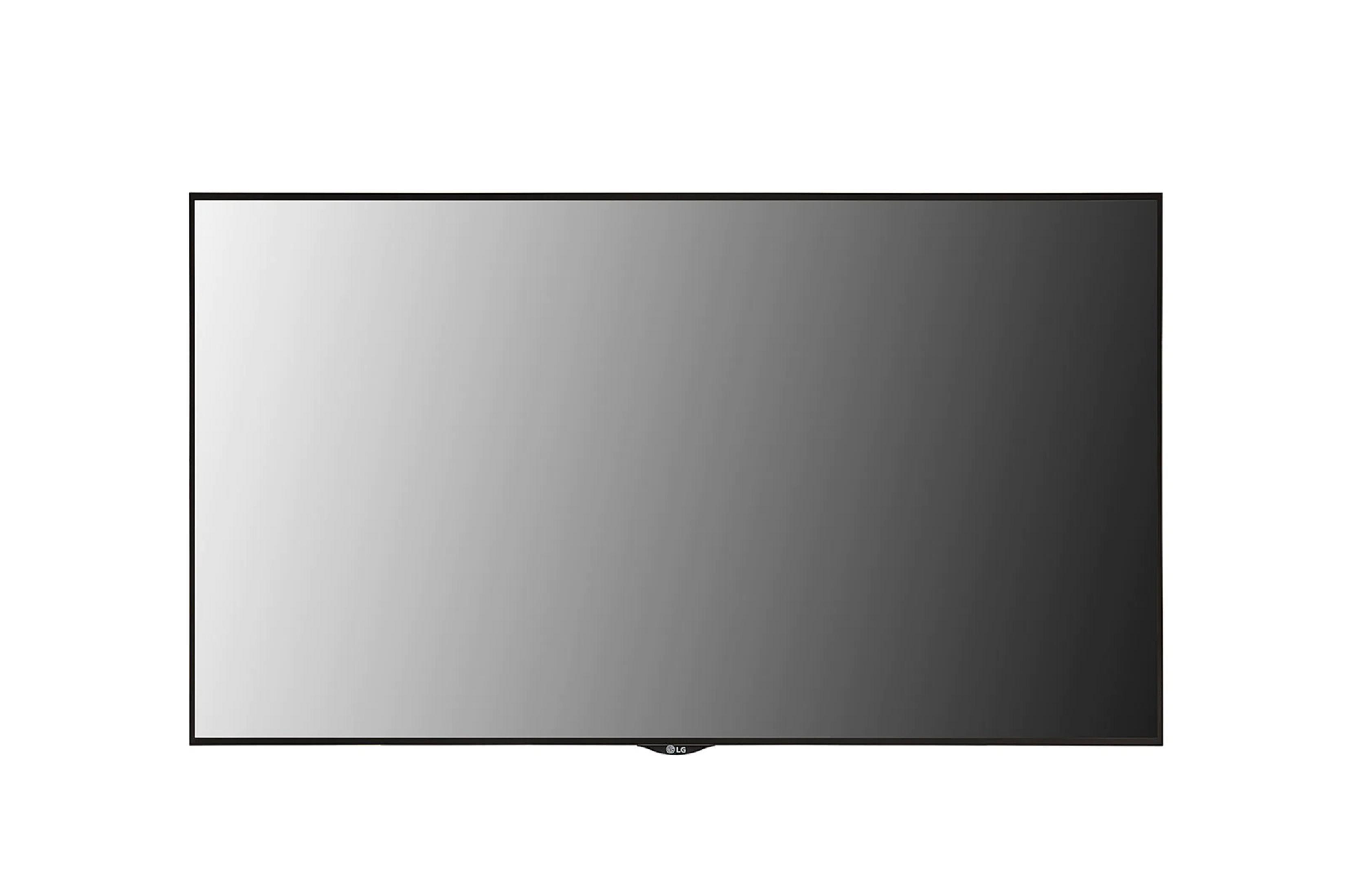 Un monitor LG nero con un gradiente grigio sullo schermo, su sfondo bianco.