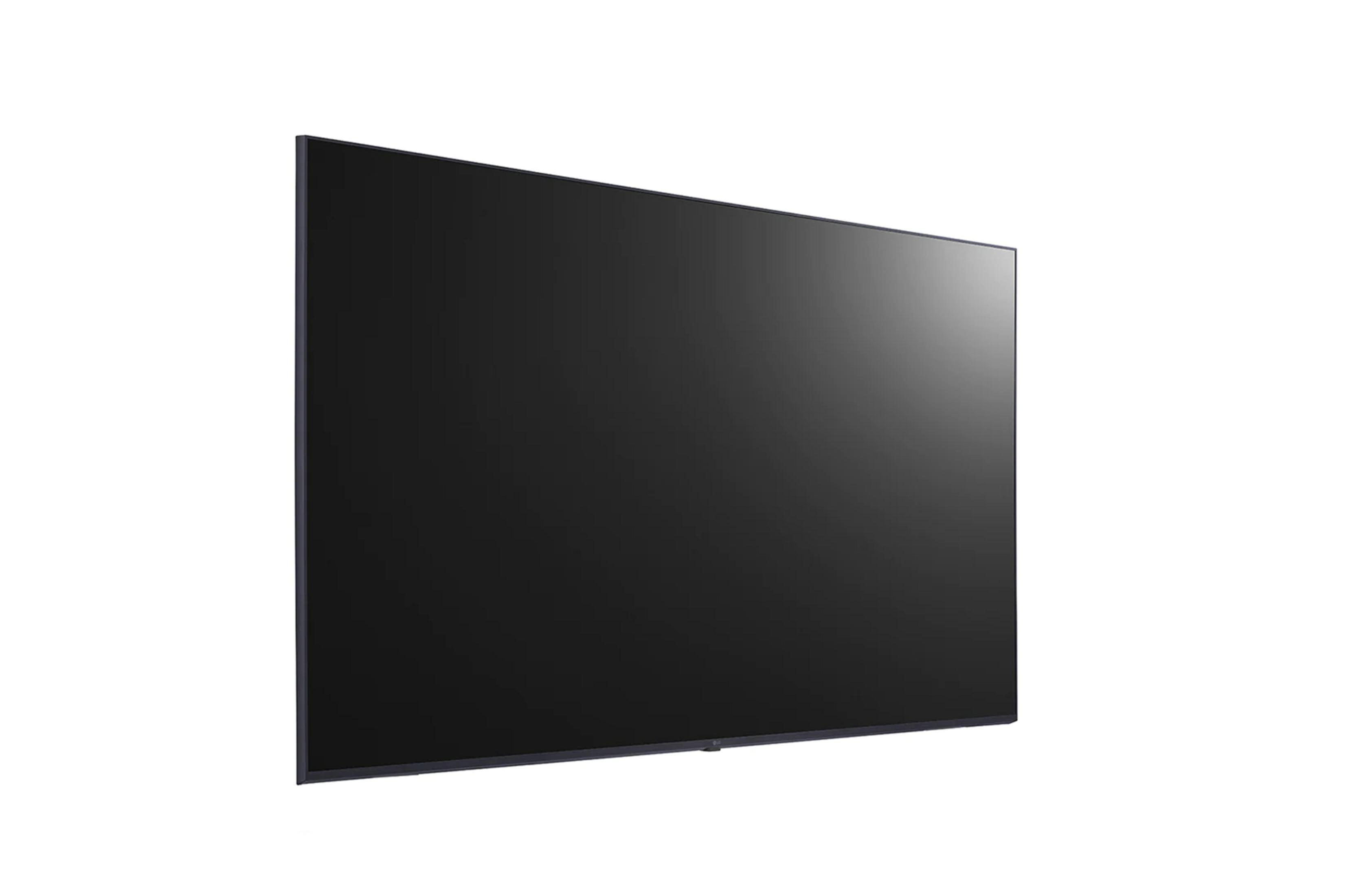 Ein schlanker, dunkler Fernseher mit schmalem Rahmen, isoliert auf weißem Hintergrund.