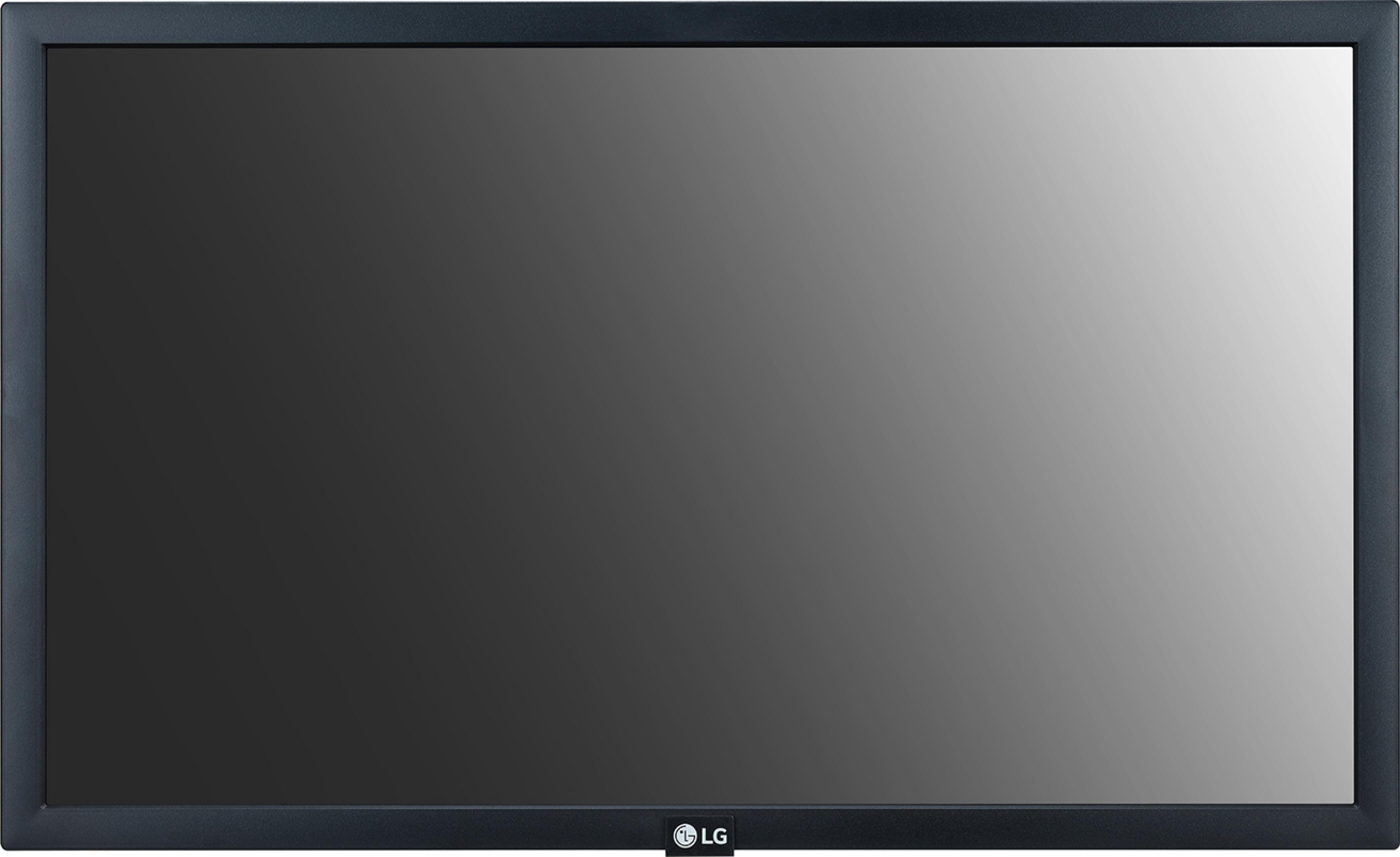 Un monitor LG con cornice scura e schermo grigio.