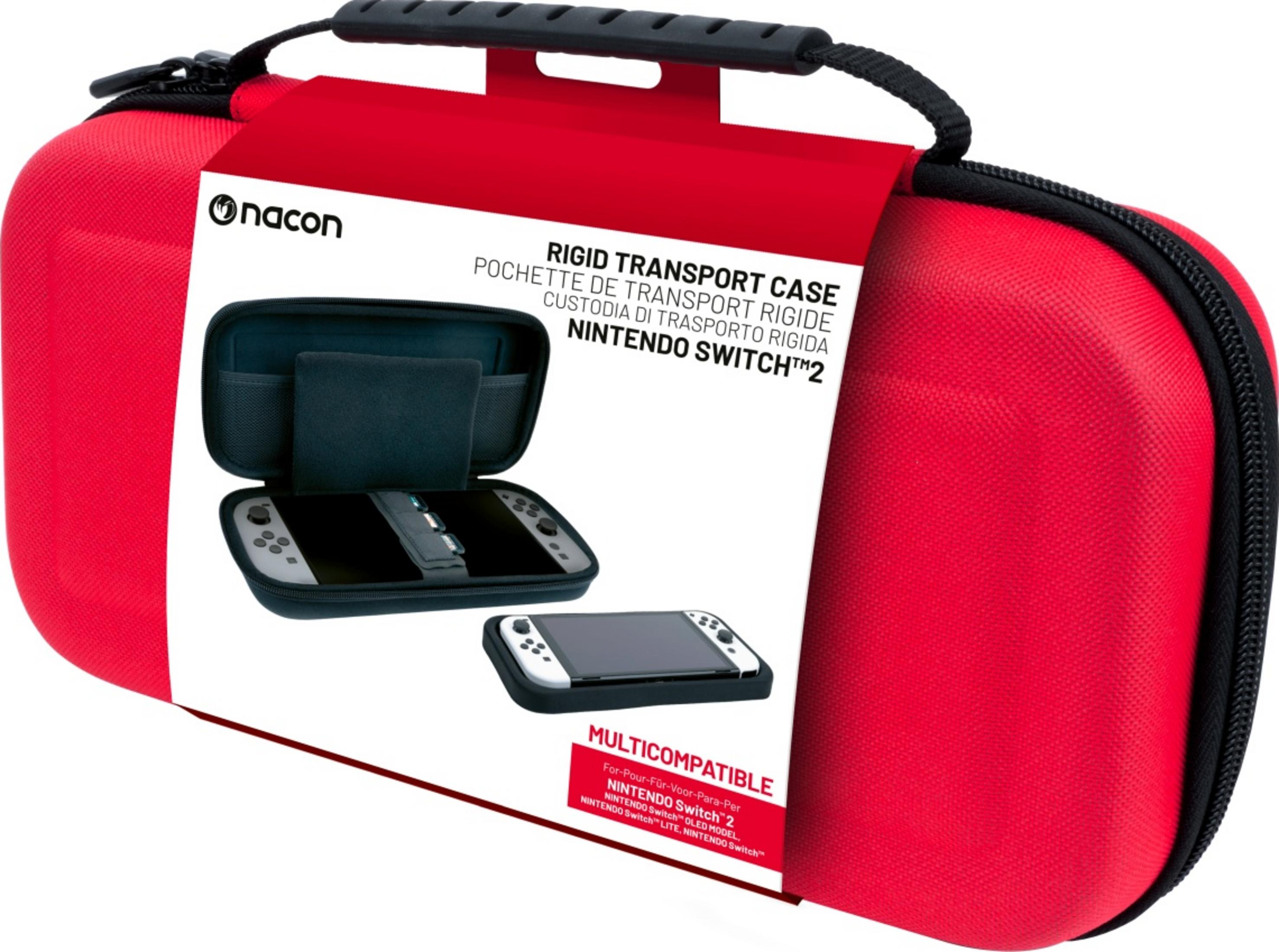 Funda roja Nacon para Nintendo Switch, abierta mostrando la consola.