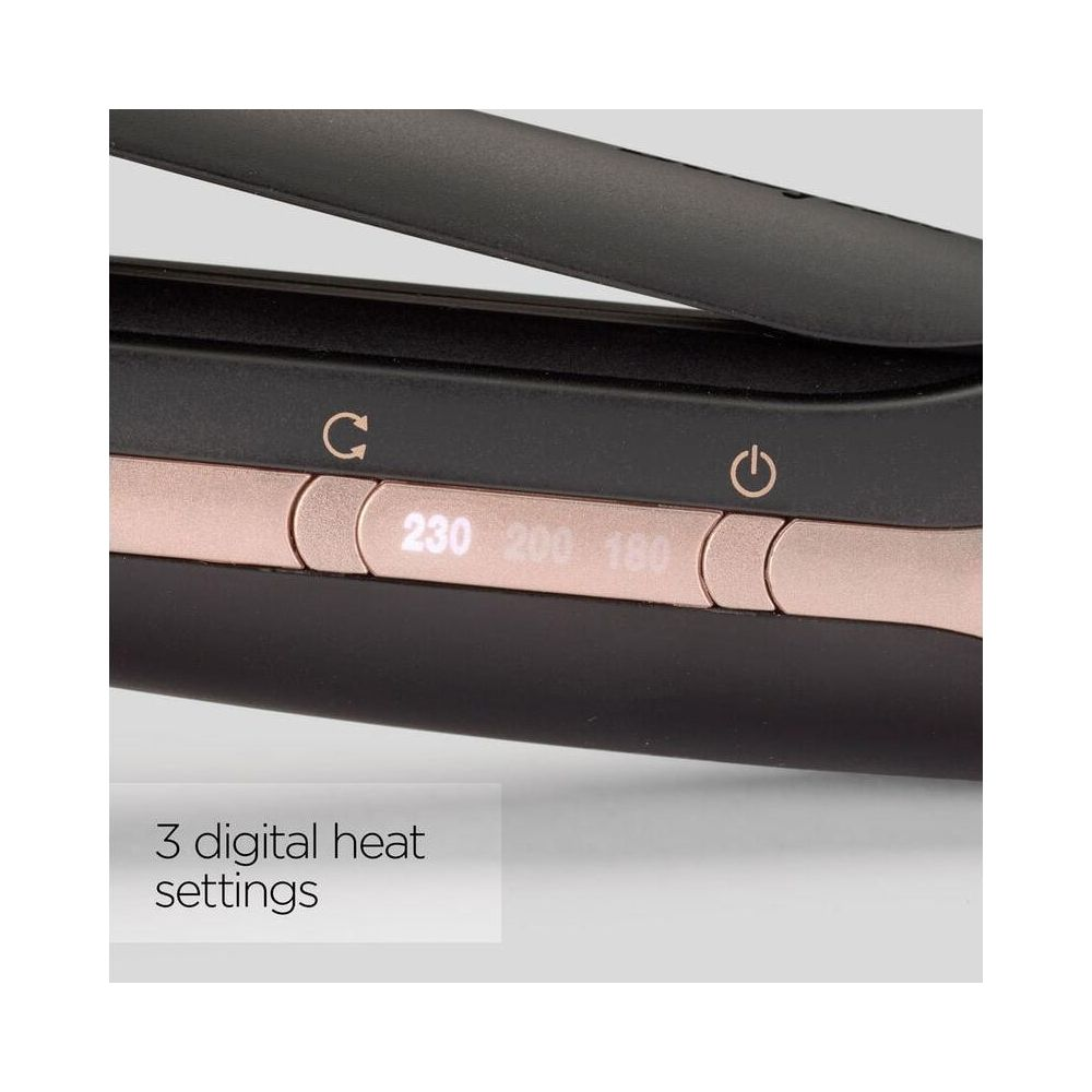 Prostownica z 3 cyfrowymi ustawieniami ciepła: 230, 200, 180.