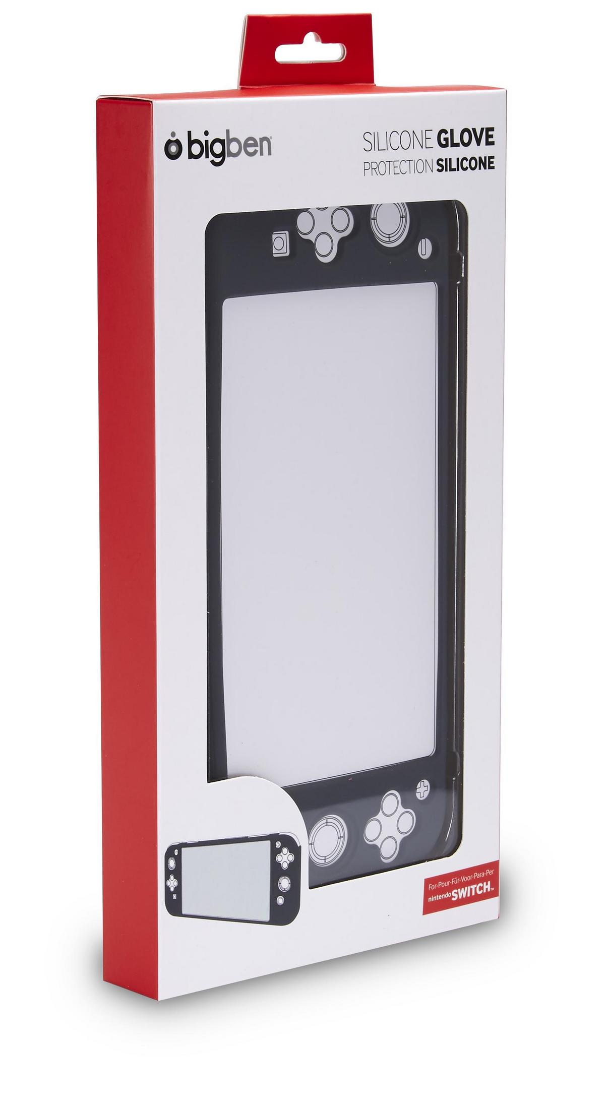 Confezione per un guanto in silicone nero per Nintendo Switch con logo Bigben.