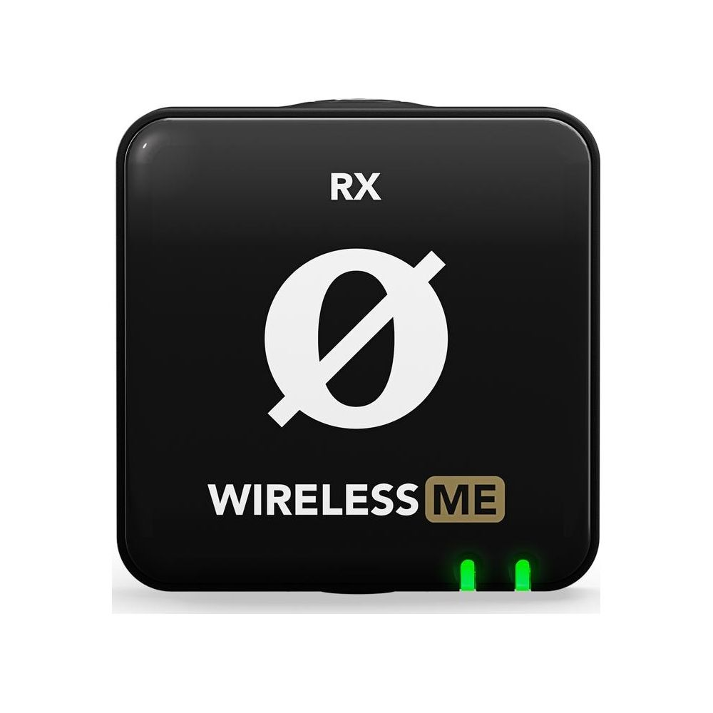 Czarne urządzenie z napisem 'RX', symbolem Ø i 'WIRELESS ME'.