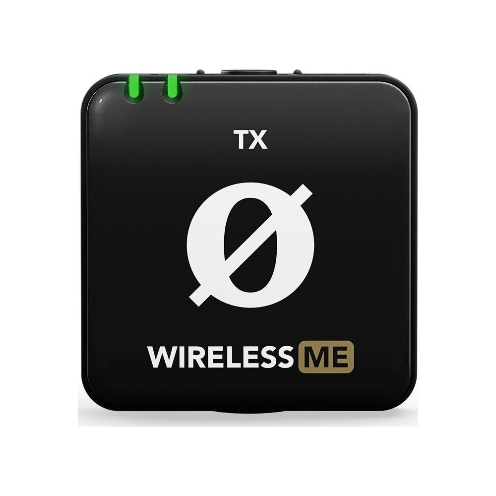 Czarne urządzenie TX z białym symbolem koła i napisem „WIRELESS ME”.