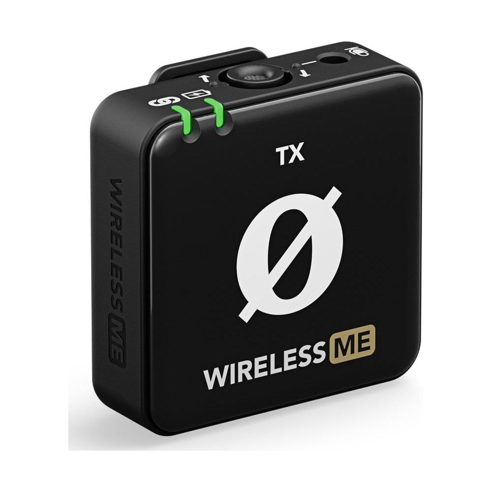 Czarny nadajnik Wireless ME z oznaczeniem "TX" i symbolem Ø.