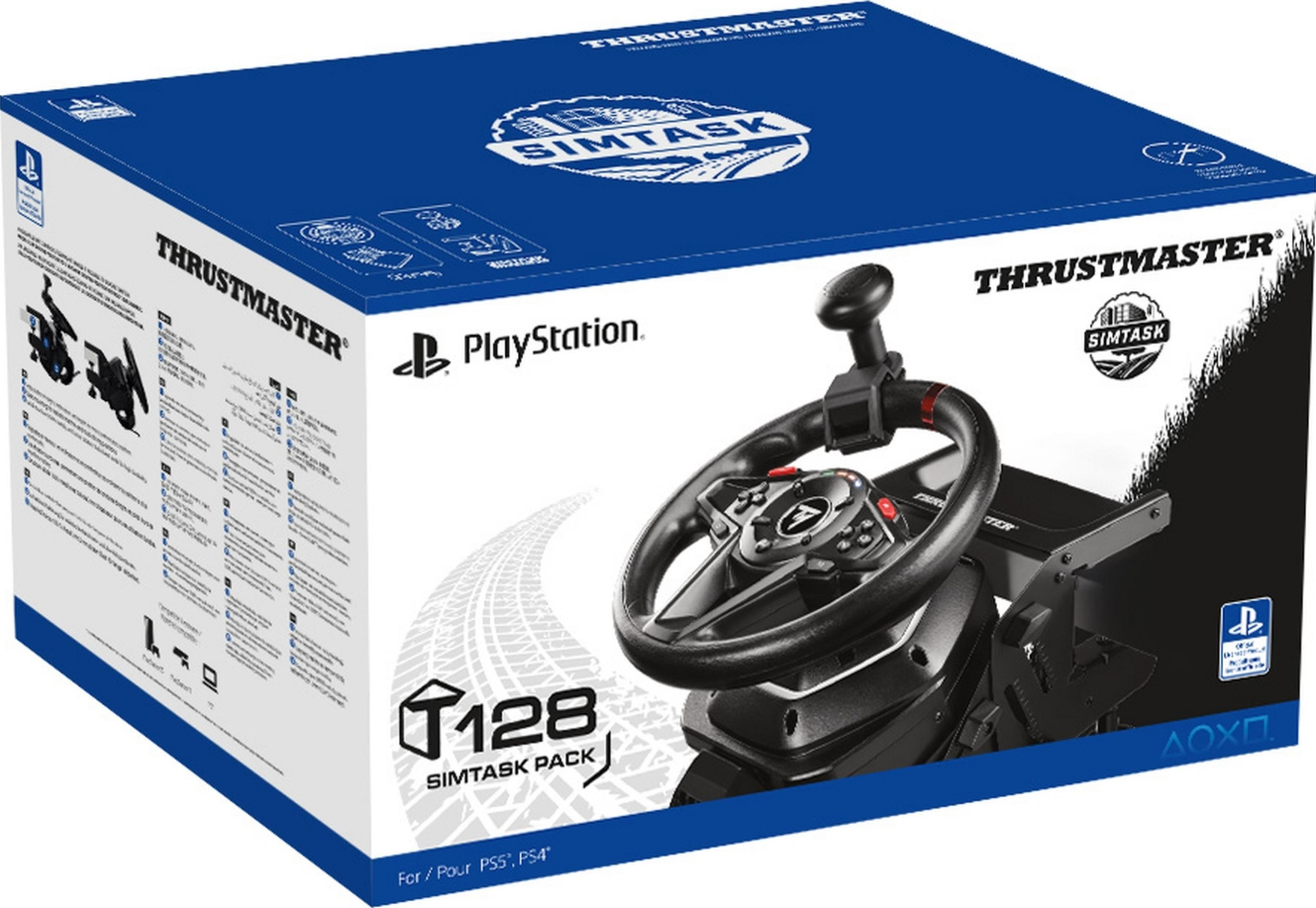 Scatola di un volante Thrustmaster T128 Simtask per PlayStation.