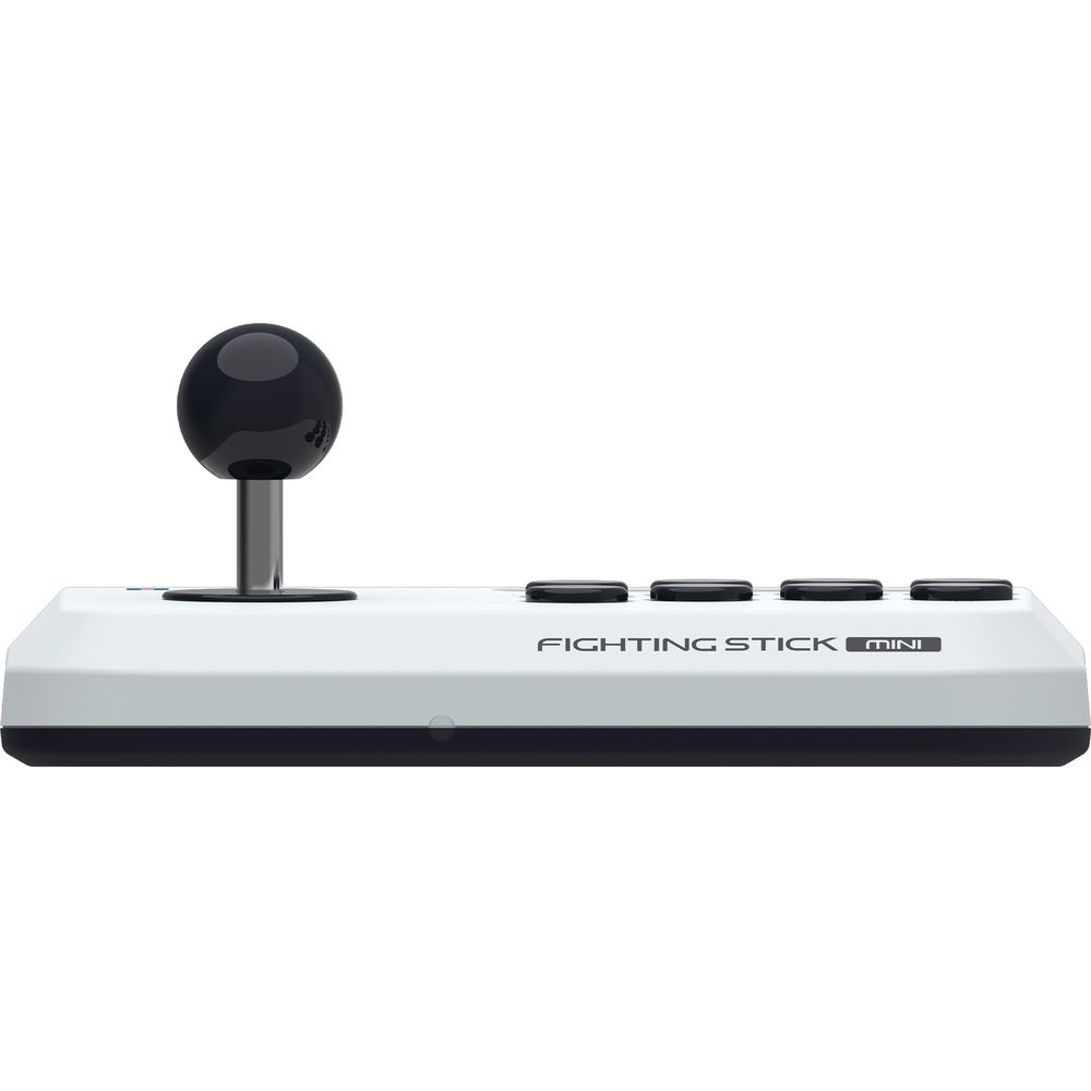 Biały joystick z czarną gałką i czterema przyciskami.