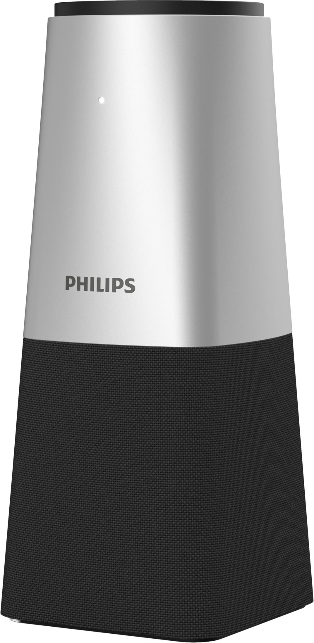 Altoparlante Philips argentato con griglia nera.