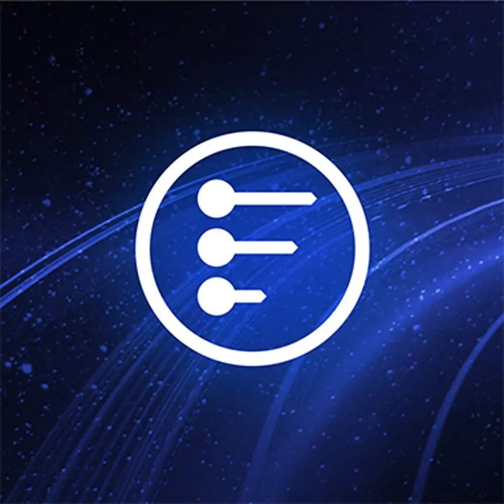 Biała ikona z trzema kropkami i liniami na niebieskim tle.