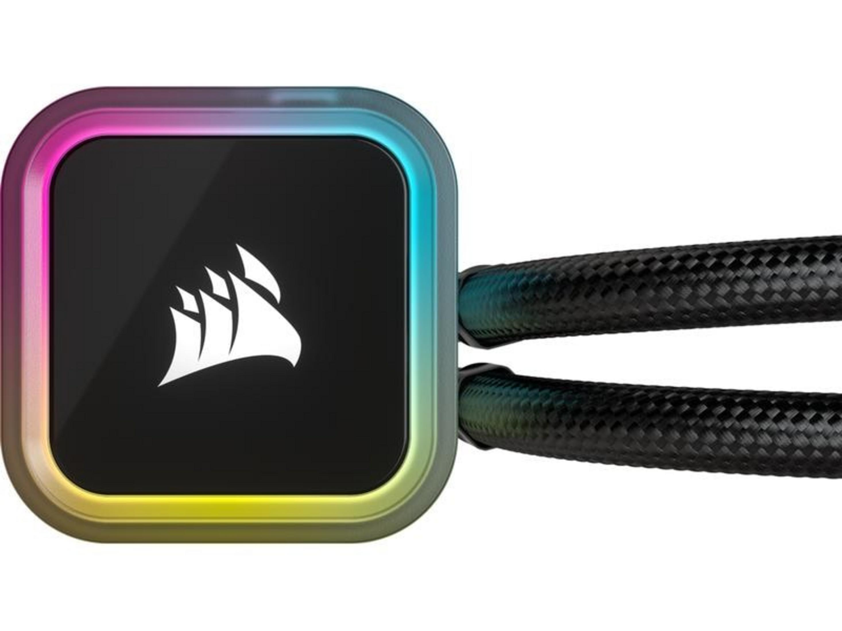 Un enfriador negro con iluminación RGB y dos tubos negros.