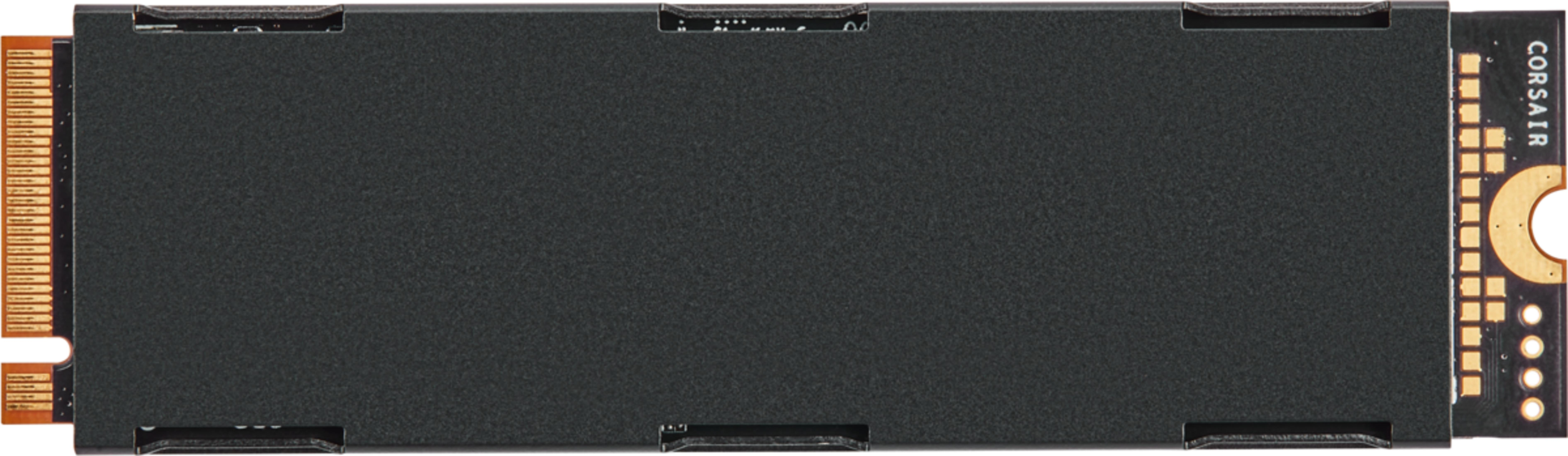 Un SSD M.2 negro con contactos dorados y logo Corsair.