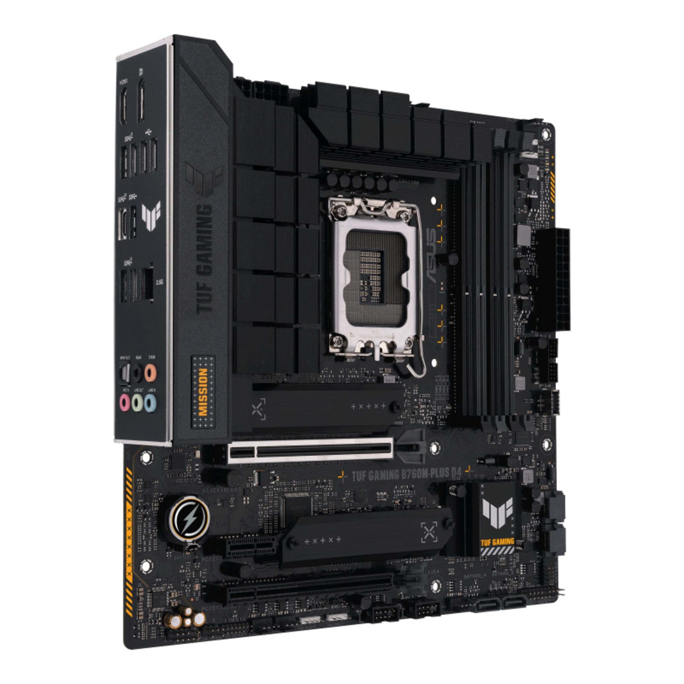 Placa base negra con zócalo de CPU, ranuras de RAM y puertos.