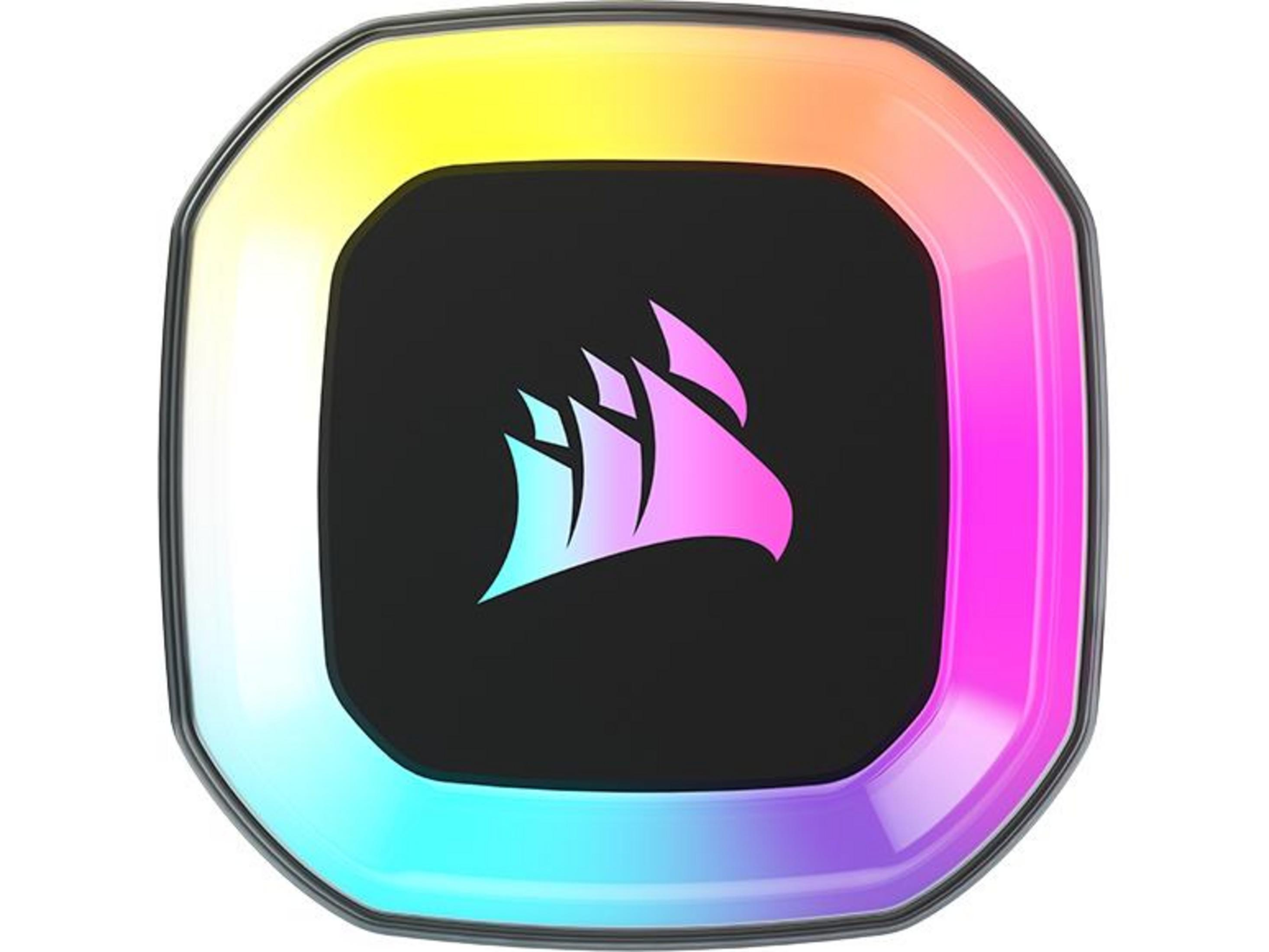 Un cuadrado negro con un logo de vela estilizado y luz RGB en el borde.