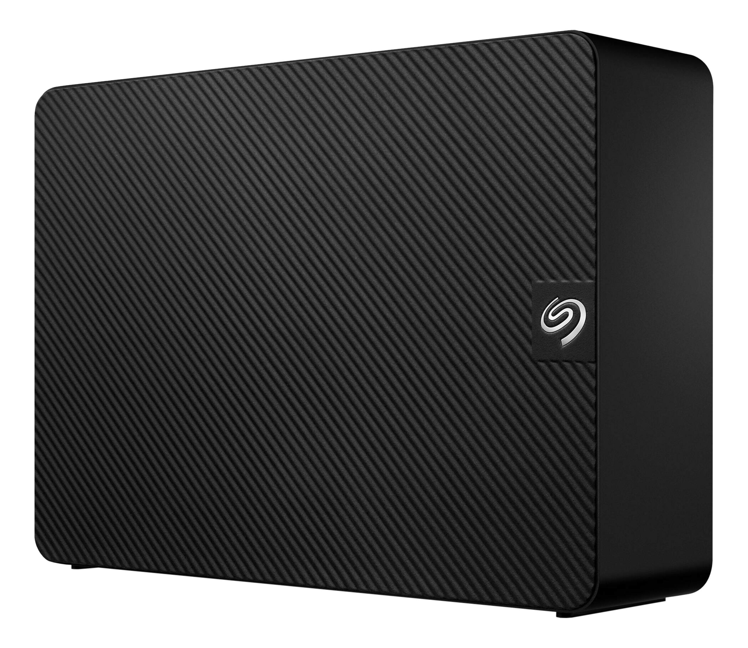 Czarna obudowa zewnętrznego dysku twardego ze wzorem włókna węglowego i logo Seagate.