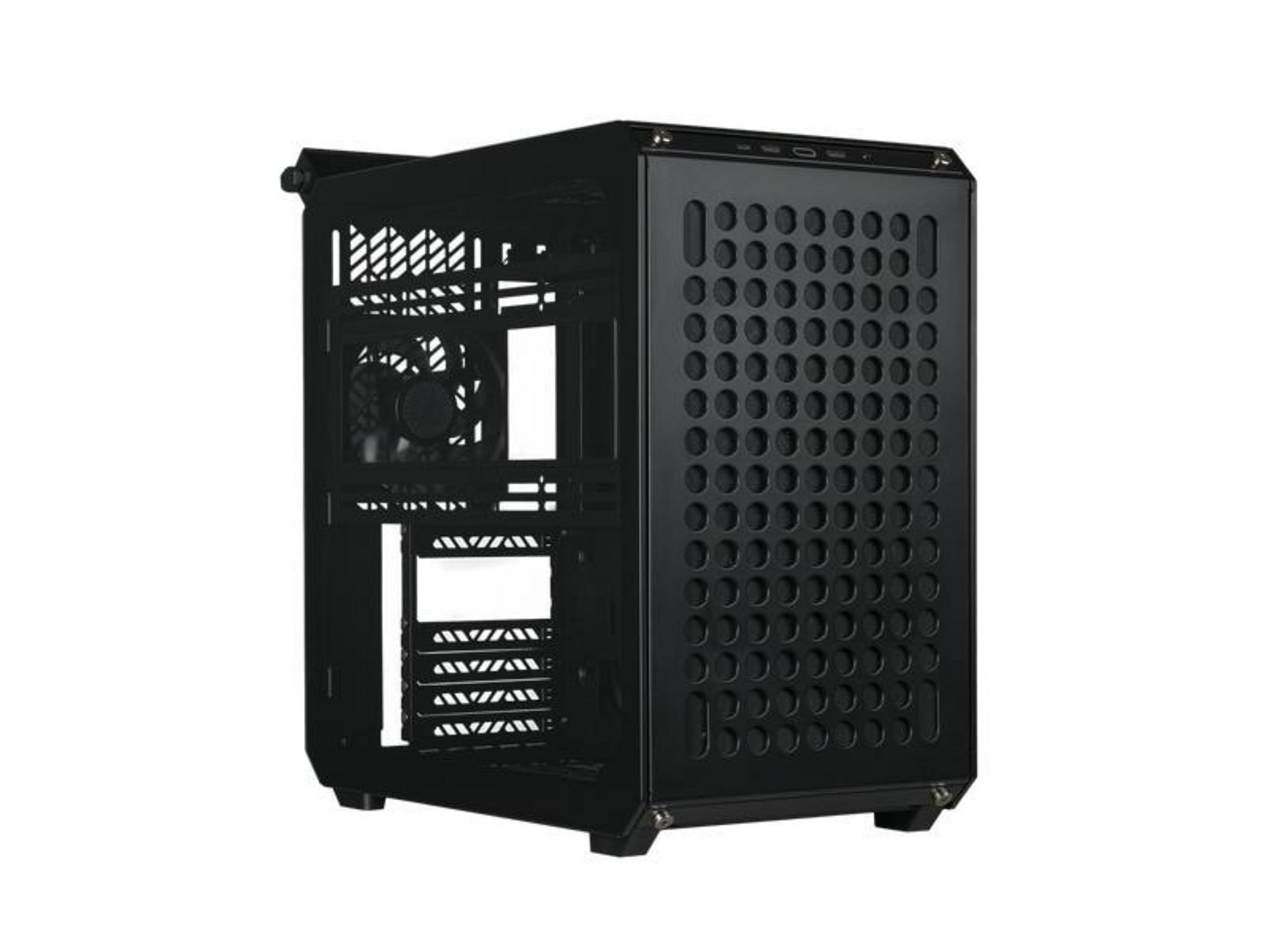 Case per computer nero con ventola e pannello laterale traforato.