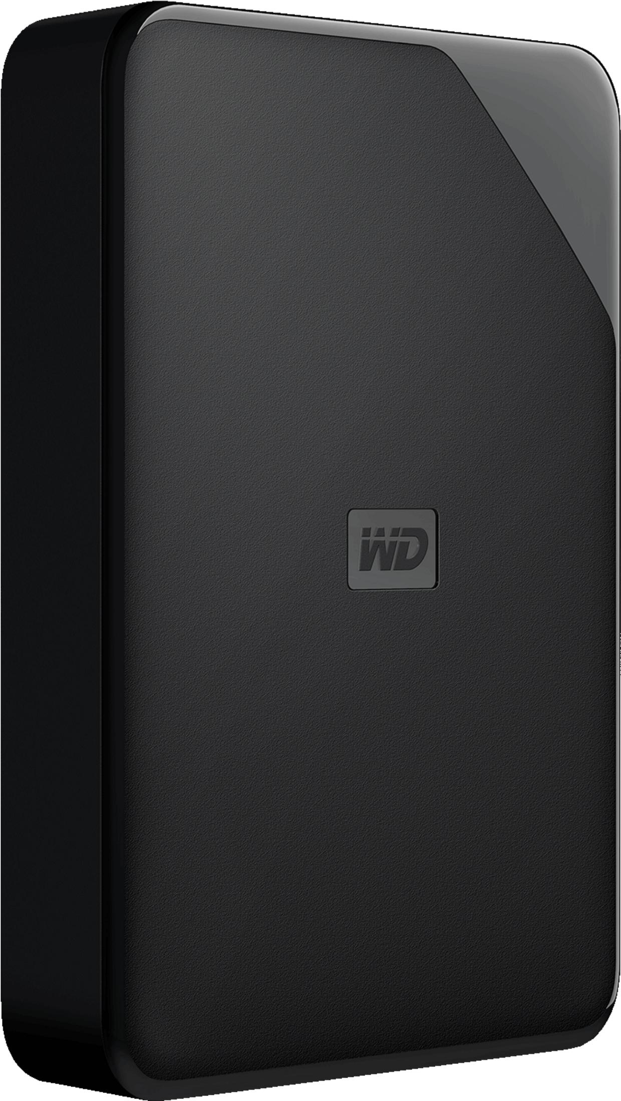 Czarny dysk zewnętrzny z logo WD.