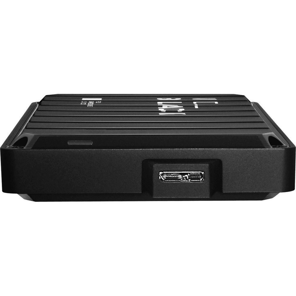 Czarny sprzęt elektroniczny z prążkowanym blatem i portem USB.